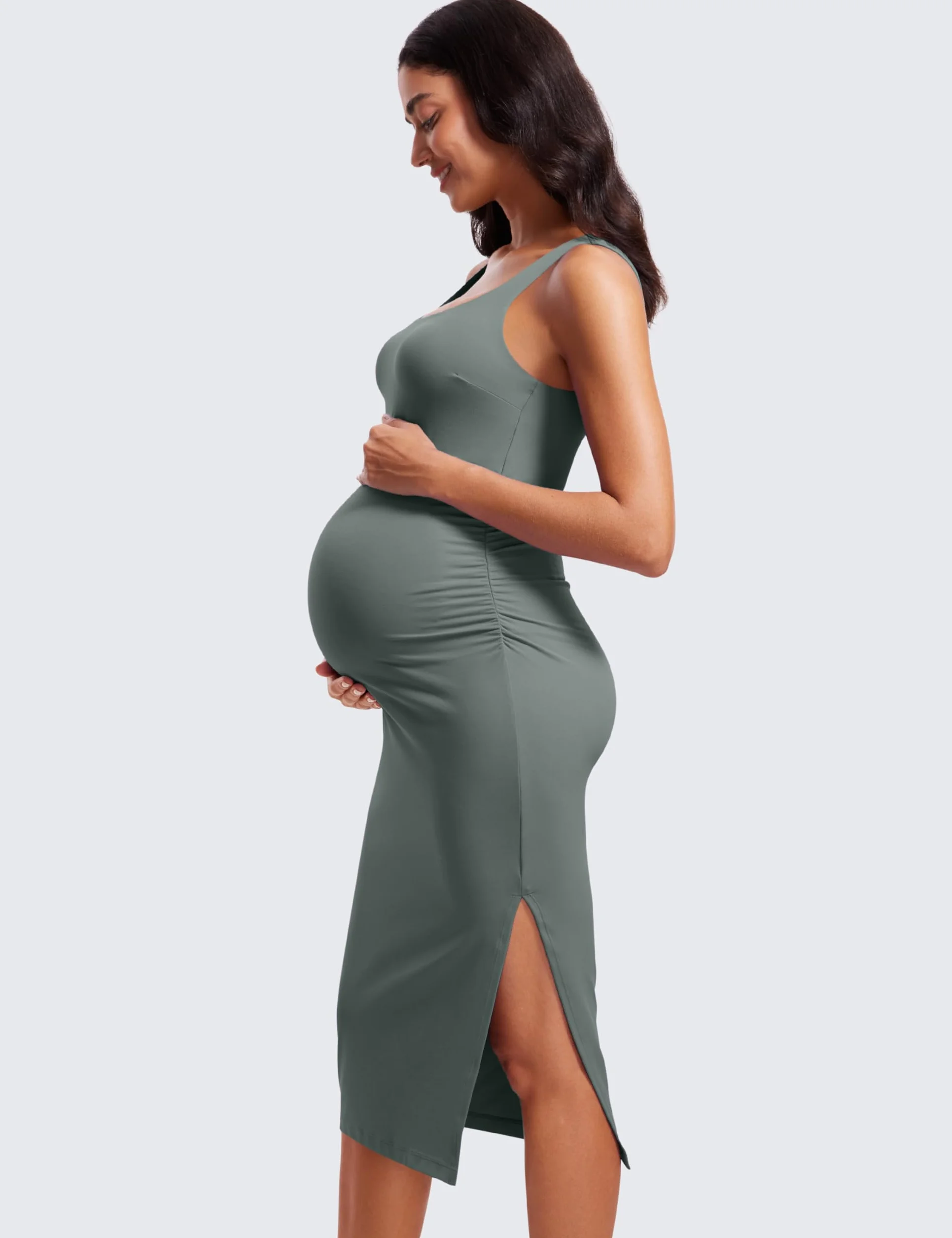 CRZ YOGA Sukienka ciążowa Butterluxe bez rękawów rozcięta marszczona z kwadratowym dekoltem dopasowana na co dzień na baby shower