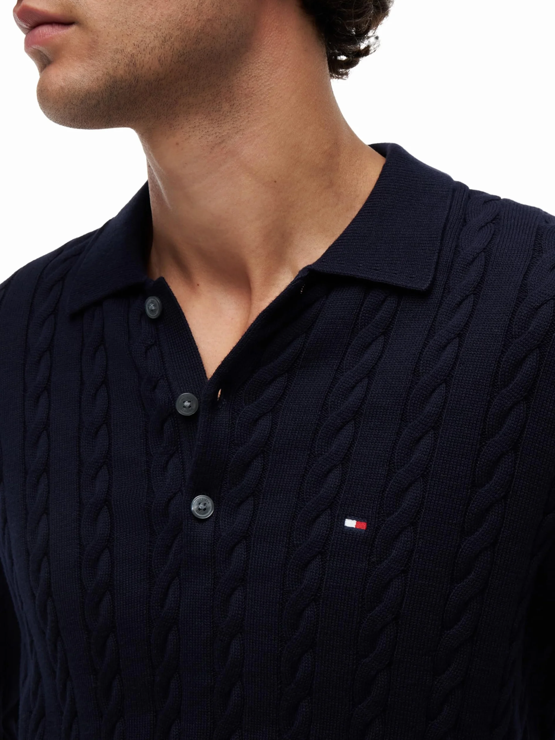 Tommy Hilfiger Sweter pullover Mężczyźni Classic Cotton Cable Ls Polo Mw0mw41955
