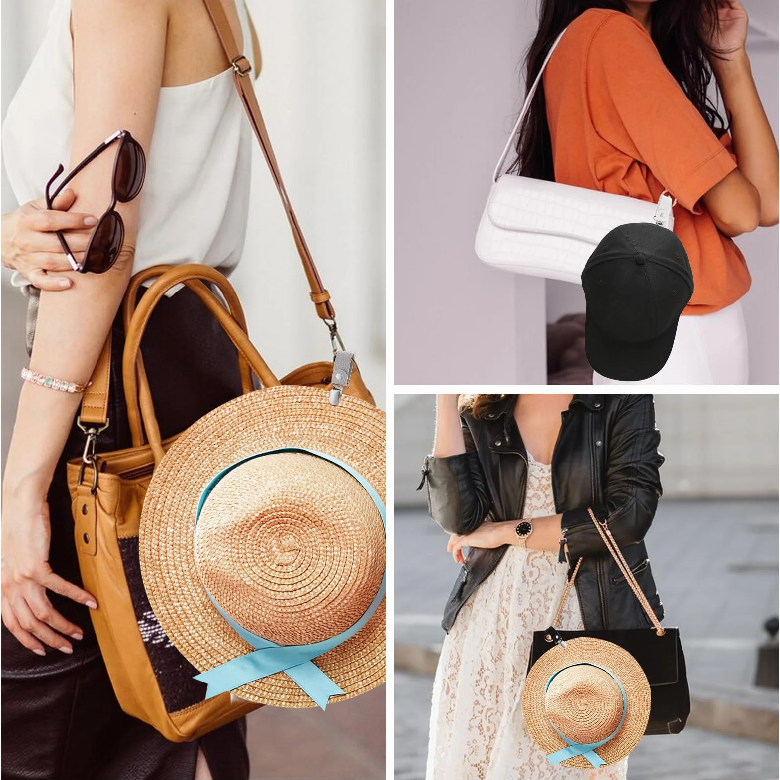 Ouligay 4 sztuki klipsów do kapelusza, do podróży, do noszenia na kapeluszu, bez rąk, dla kobiet i mężczyzn, do torebki, torby podróżnej, plecaka