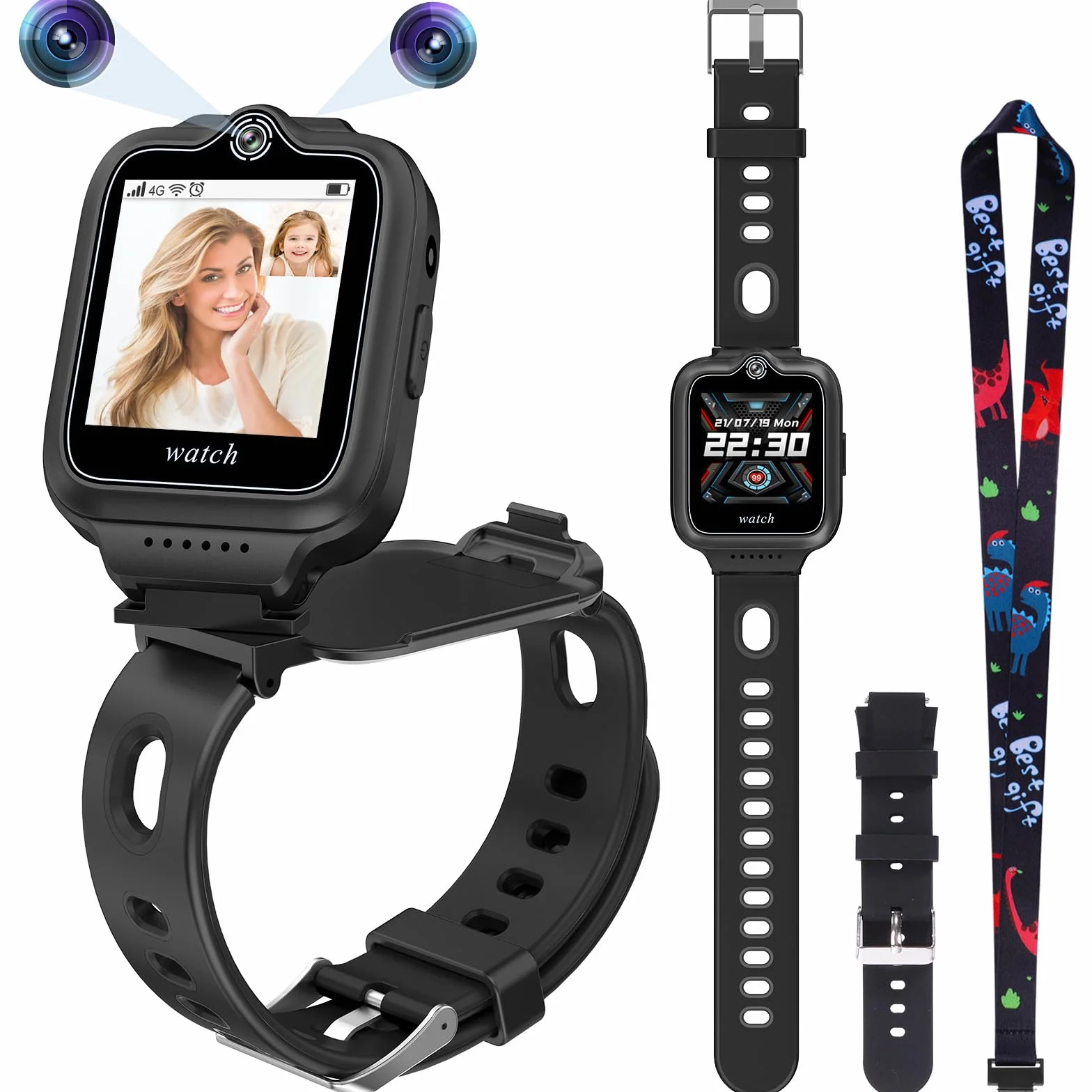 ele ELEOPTION 4G GPS dziecięcy smartwatch z telefonem, wodoszczelny, Smart Watch dla chłopców i dziewczynek, 2-drożne połączenia, rozmowy głosowe i wideo, aparat, SOS, odtwarzacz muzyczny i wideo,