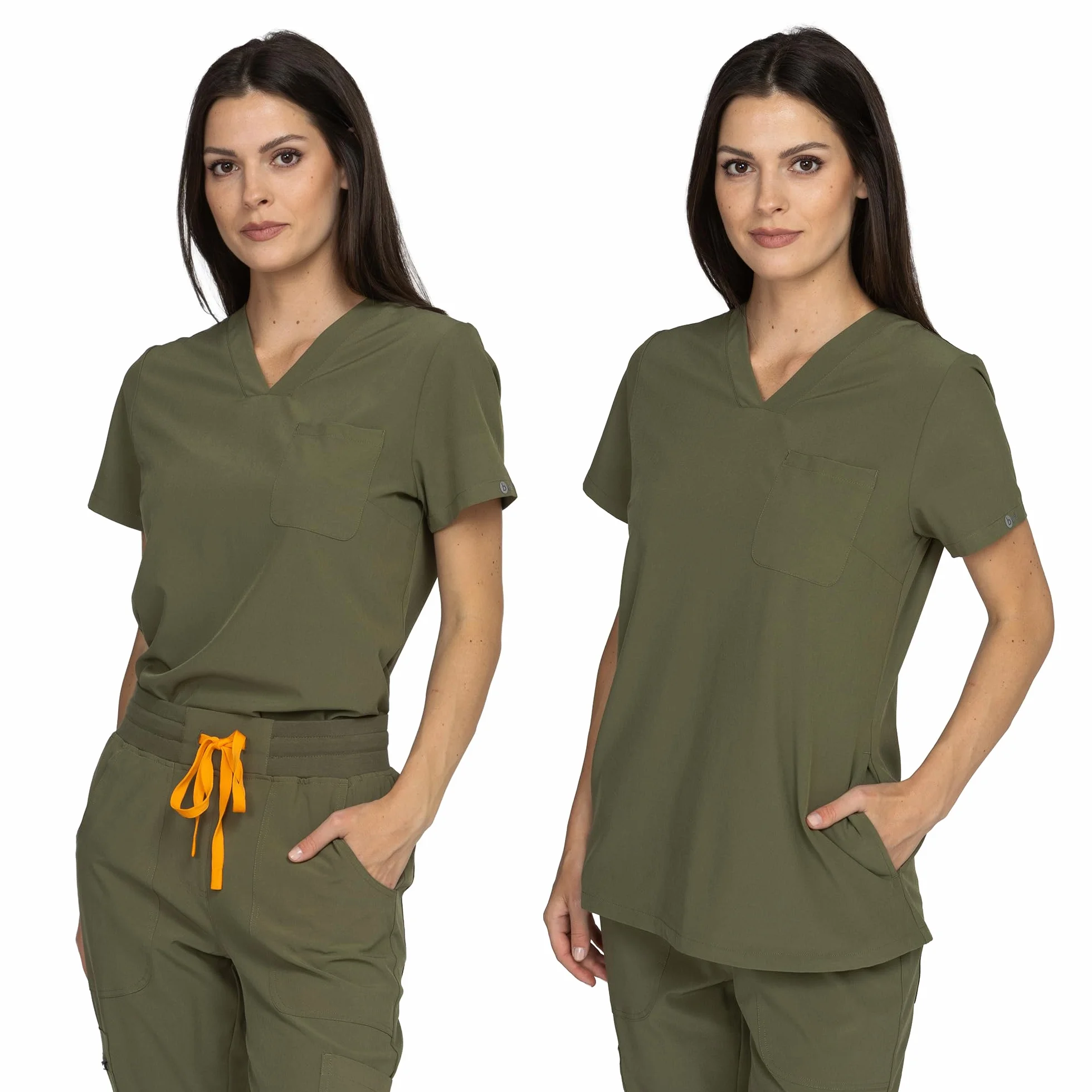 B-well Naomi Damen-Schrubb-Set Schlupfkasack + Schlupfhose Set Medizin Arzt Uniform Schlupfjacke Oberteil mit Hose Medizinische Berufsbekleidung mit Elastan (Olive, L)