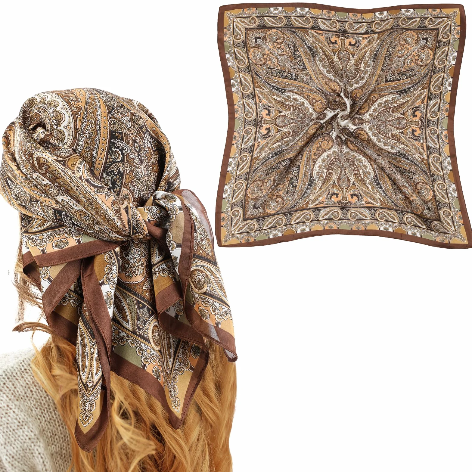 27,5 cala brązowa bandana szalik brązowy jedwabny szalik jedwabny bandany dla kobiet satynowa bandana dla kobiet włosy