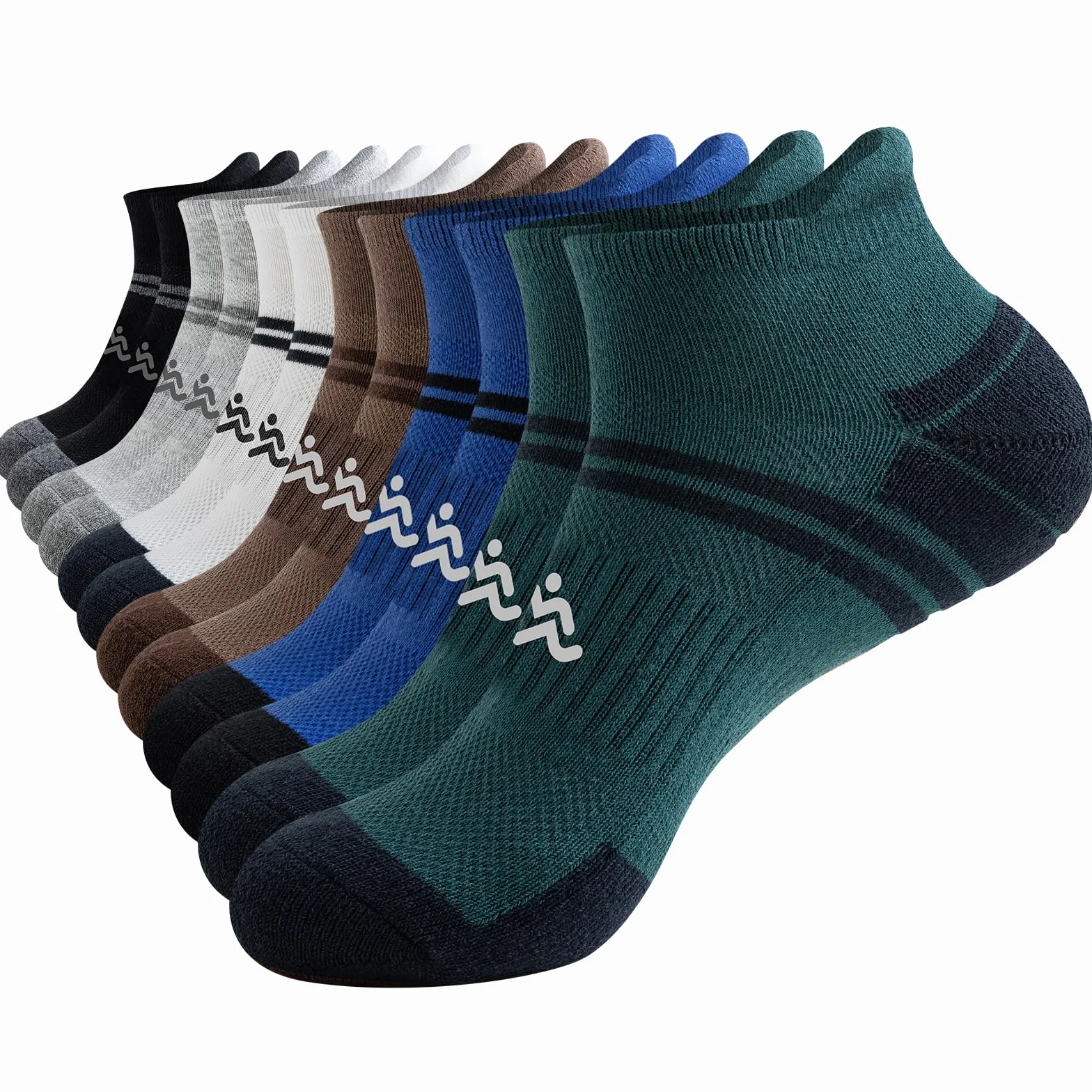 Cirorld Skarpety męskie do sneakersów, rozm. 43-46, 39-42, sportowe, oddychające, bawełniane, zapobiegające powstawaniu pęcherzy, wielopak, wyściełane krótkie skarpety, do biegania, wędrówek,