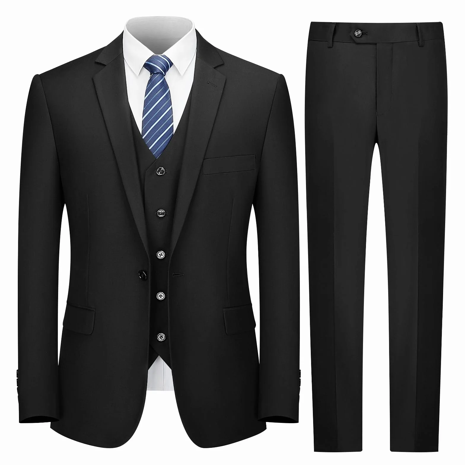 Cooper & Nelson Męski garnitur slim fit, 3-częściowe garnitury dla mężczyzn, jednokolorowa kurtka z jednym guzikiem, kamizelka spodnie z krawatem, zestaw smokingowy