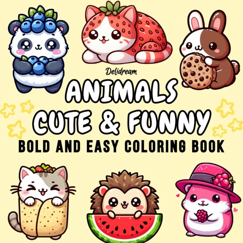 Animals Cute & Funny: Bold and Easy Coloring Book for Kids and Adults, 35 Relaxing Stress Relieving Designs