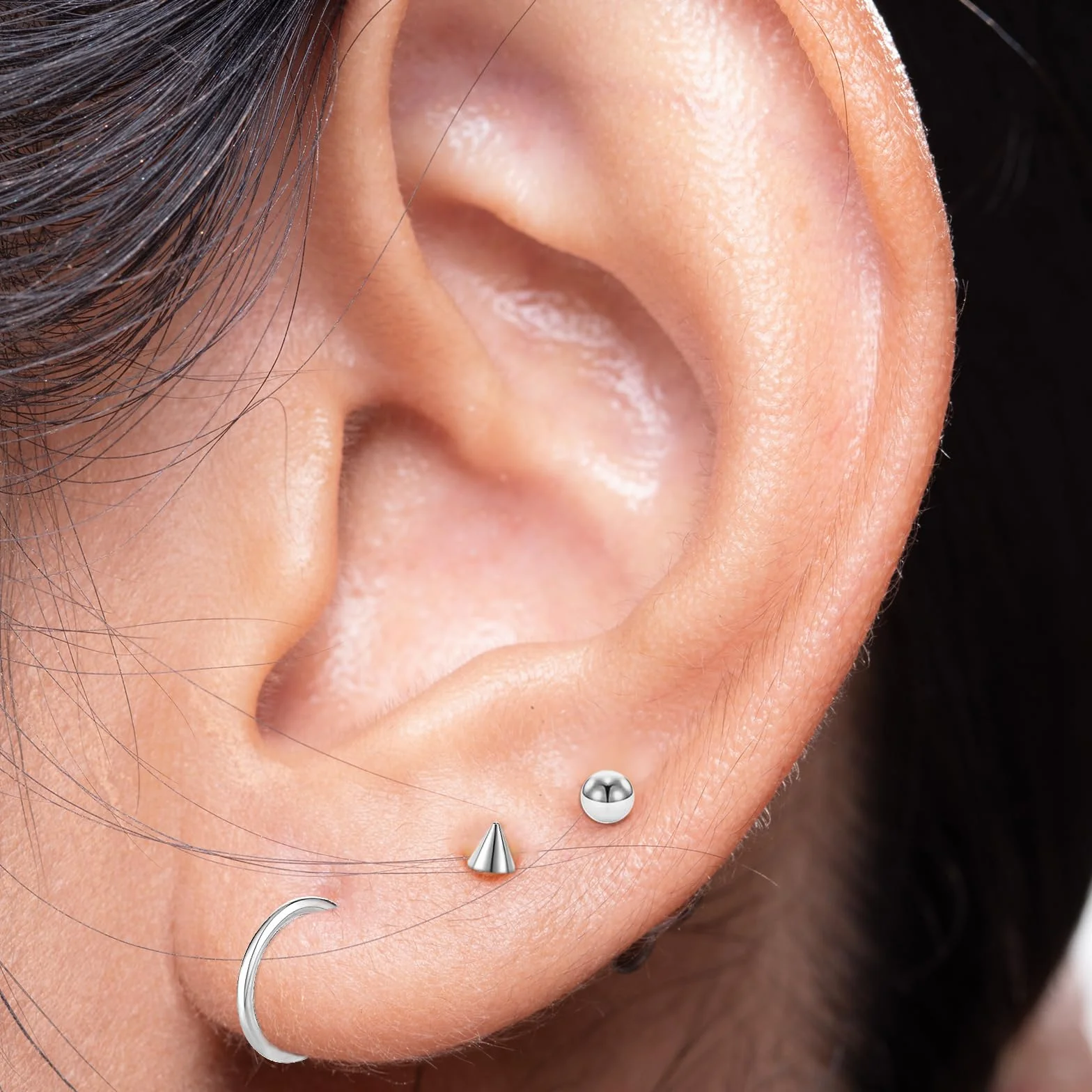 Yolev 54 sztuki fałszywych kulek do piercingu nosa, ust, kolczyków 3 mm, 4 mm, 5 mm, kolor stalowy, fałszywy piercing do nosa, sztuczne brwi, fałszywy septum piercing do ucha z naklejką, fałszywe