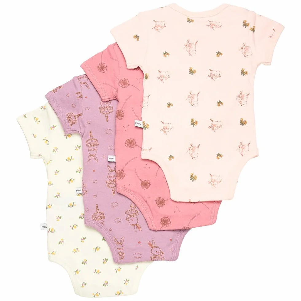 PIPPI Body niemowlęce SS AO-Printed (4-pak) Underwear, Dusty Rose, 86, Dusty Rose, 86