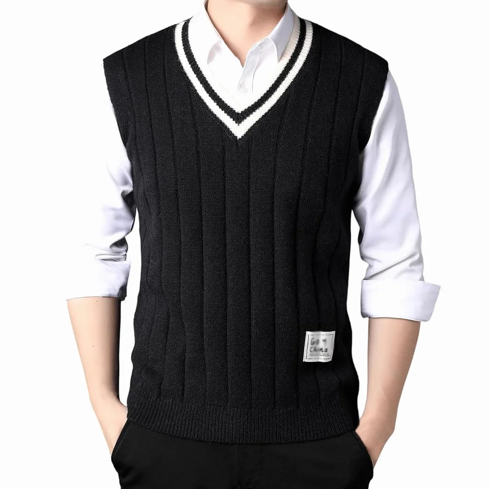 Vest Gebreide trui met V-hals Vest Heren Trendy loszittende binnenlaag Basistrui voor heren Herentrui