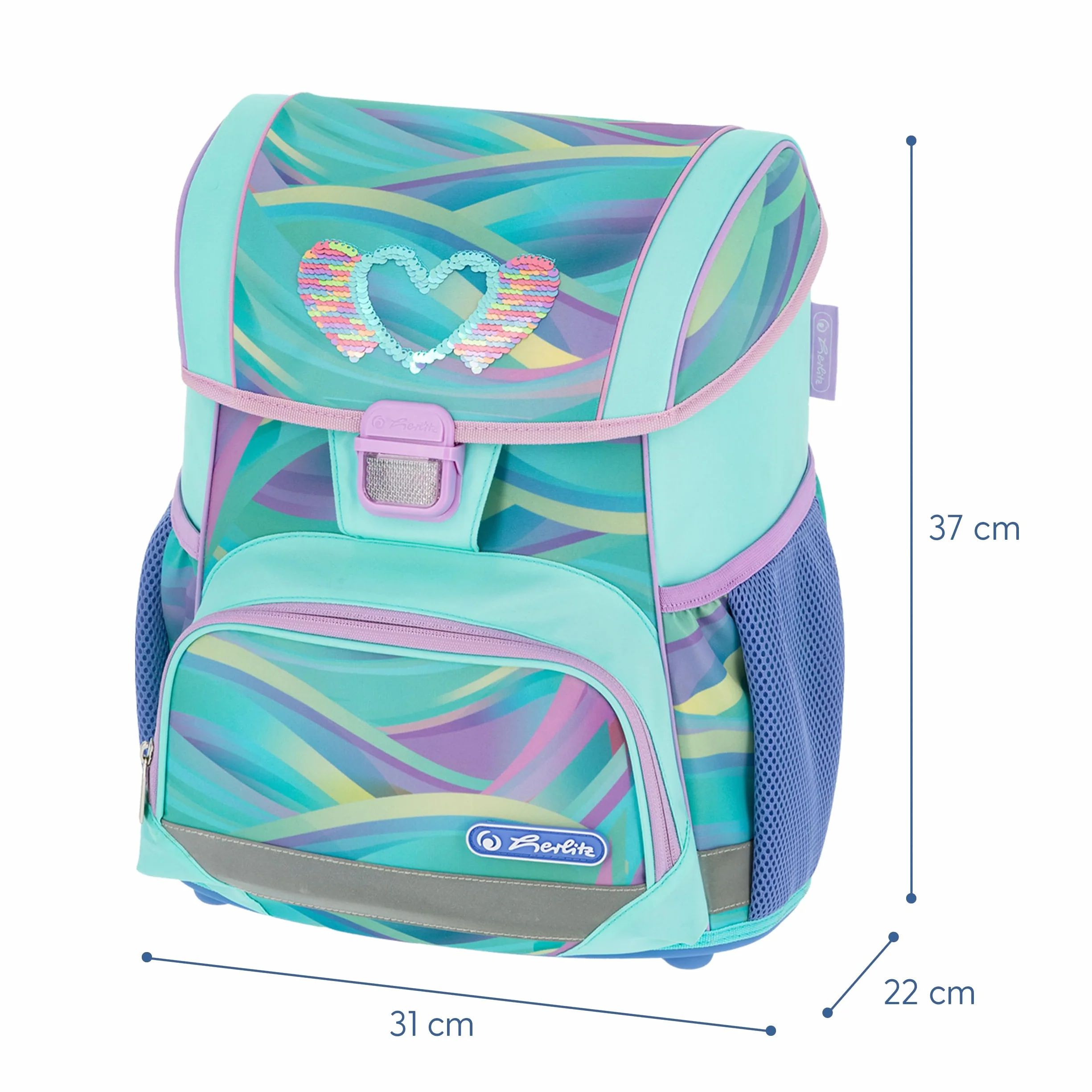herlitz Tornister szkolny zestaw 4-częściowy Loop Minty Love Pastel 17 l ergonomiczny tornister o niskiej wadze 1. klasa chłopcy dziewczynki dzieci