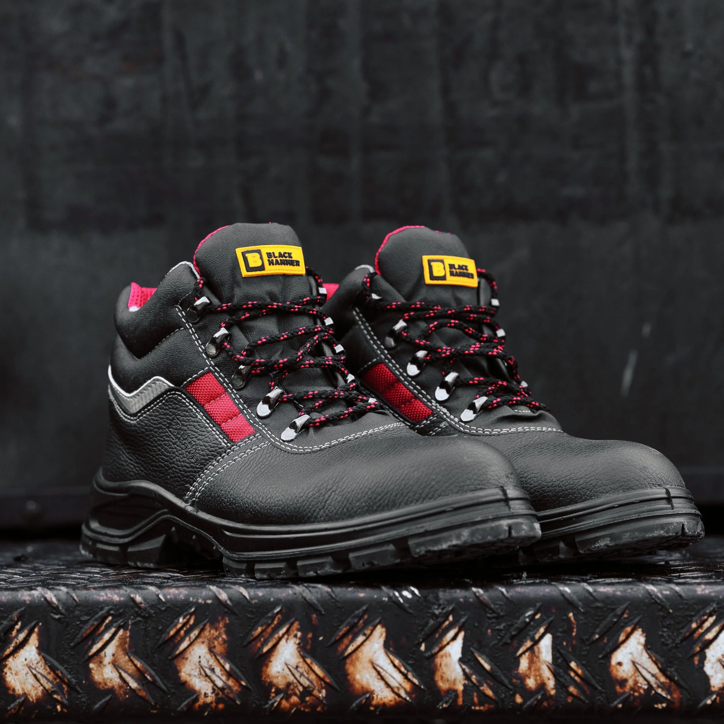 Black Hammer męskie buty ochronne skórzane S3 SRC czarne stalowe noski buty robocze za kostkę 5993