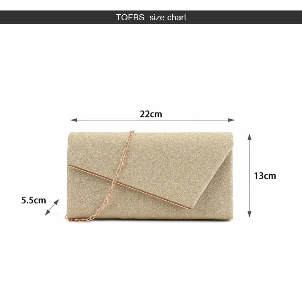 TOFBS Damska torebka na łańcuszek, elegancka torebka wieczorowa, crossbody, mała torebka na wesele, imprezę, bankiet, święta, dla panny młodej