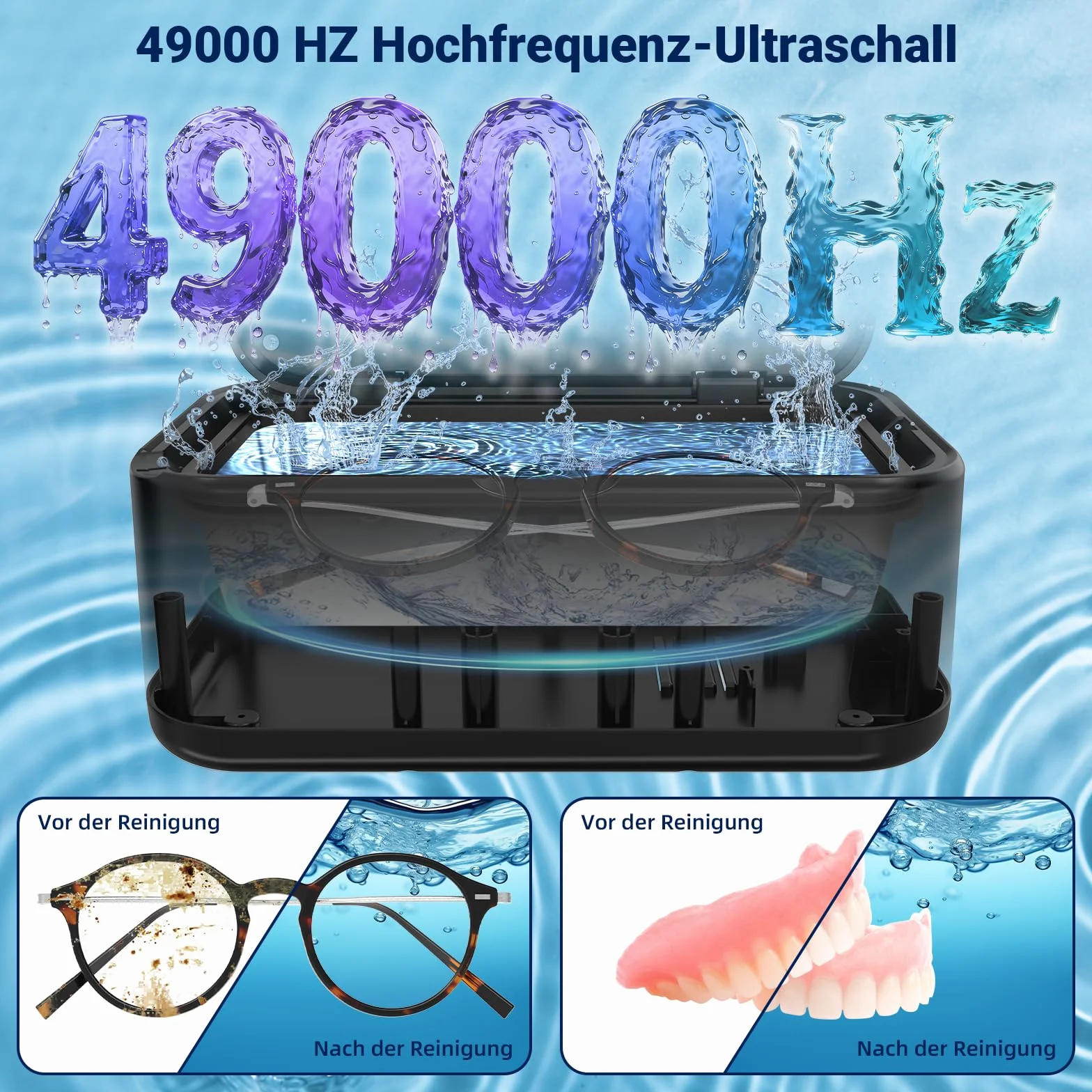 Ultrasonic Cleaner, 49000 Hz, urządzenie do czyszczenia okularów, 800 ml, ultrasoniczne urządzenie do czyszczenia U-V, z 5 funkcjami czasowymi, ultradźwiękowe urządzenie do biżuterii, zegarków