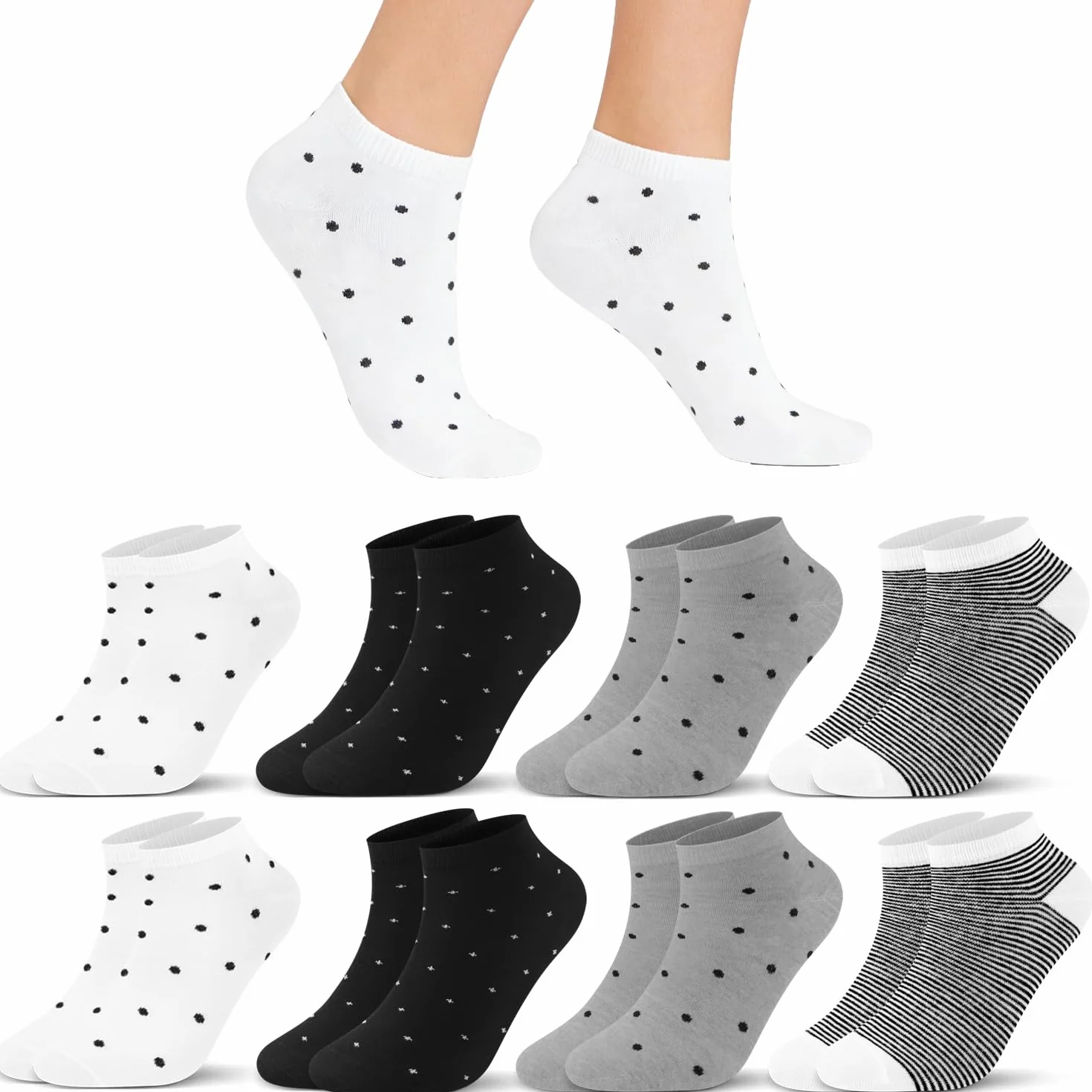 L&K-II Damskie skarpety do sneakersów, 6 par, krótkie skarpety sportowe, bawełniane, oddychające, do biegania, na czas wolny, na lato, antypoślizgowe stopki dla kobiet, 2160