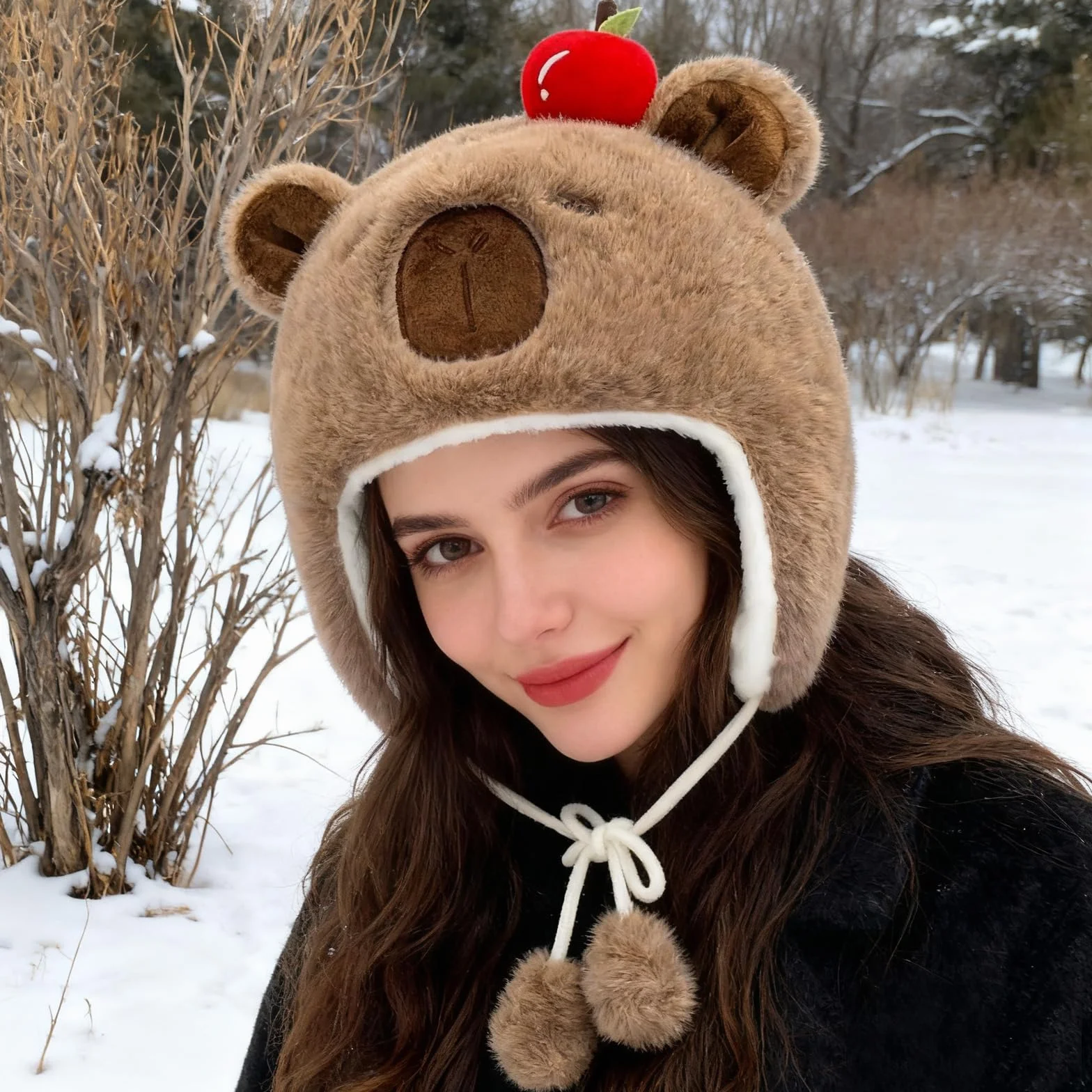 Rosyjska czapka, czapka zimowa typu chapka dla kobiet, Ushanka Pluszowa czapka Capybara, czapka ukryta w uszach, urocza czapka trapera, zimowa czapka z ochraniaczami na uszy na zimną pogodę