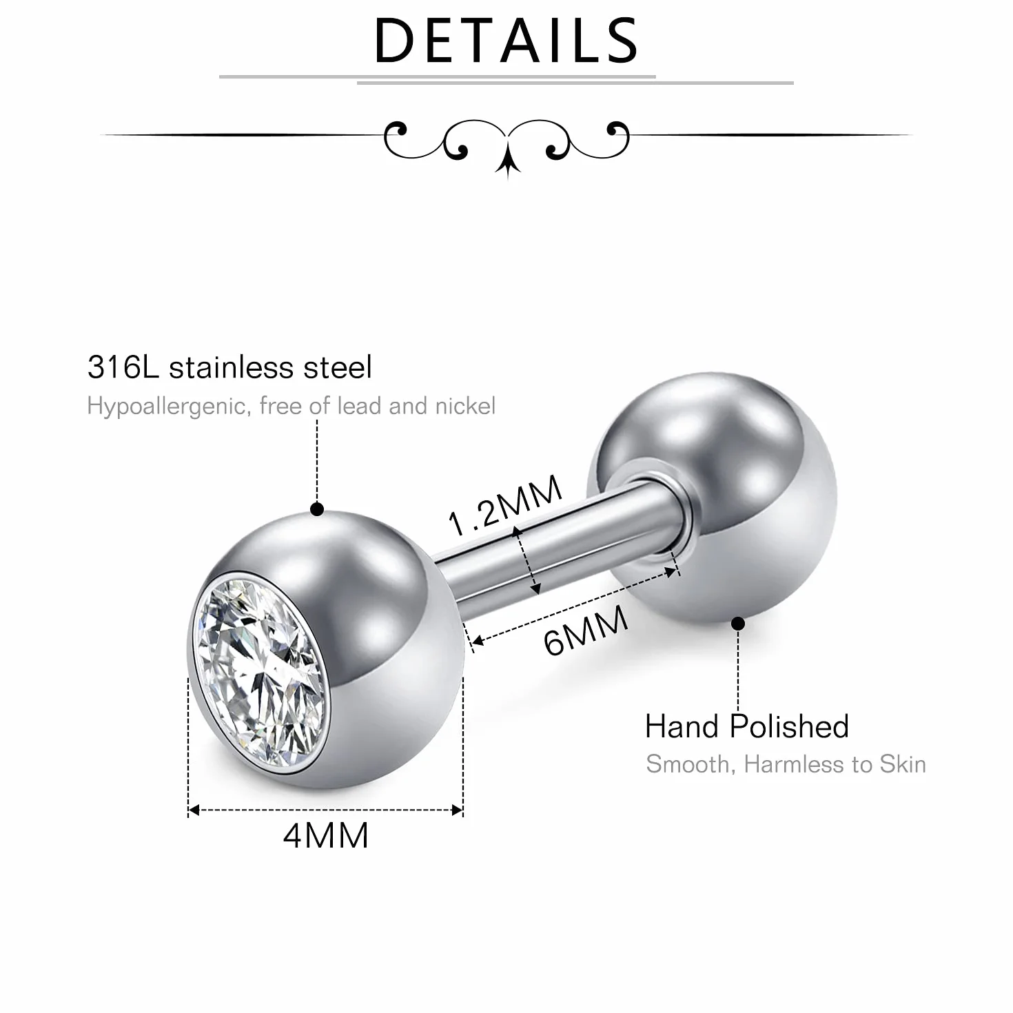 D.Bella Industrialny zestaw do piercingu, łańcuszek ze stali chirurgicznej, piercing do chrząstki, 14 g, 1,6 mm, srebrny, 38 mm