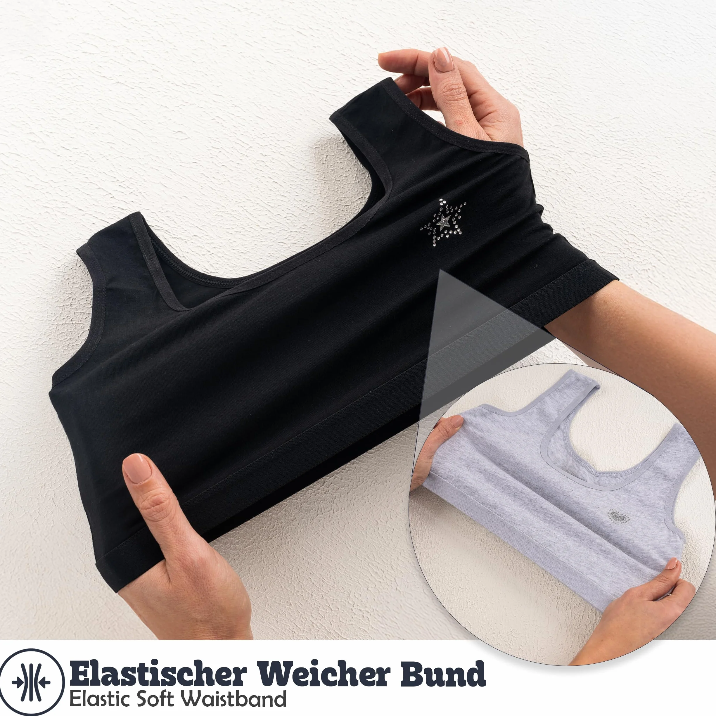 LOREZA ® 5 dziewczęcy biustonosz z bawełny ze strasem ramiączka spaghetti biustonosz sportowy rozmiar 140-170