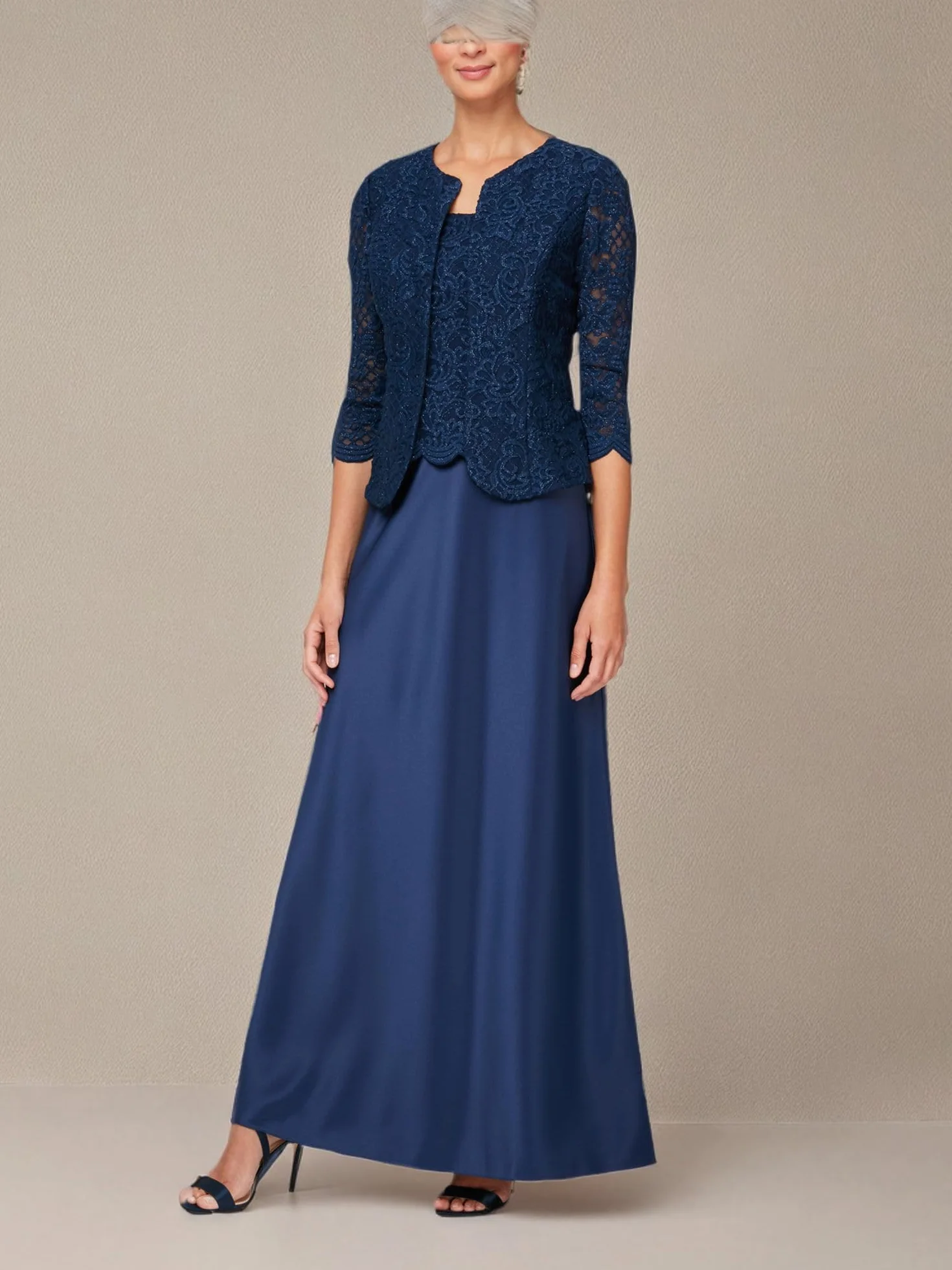 Alex Evenings Women's Two Piece Mother of The Bride Dress with Lace Jacket (Petite and Regular Sizes), Navy, 8