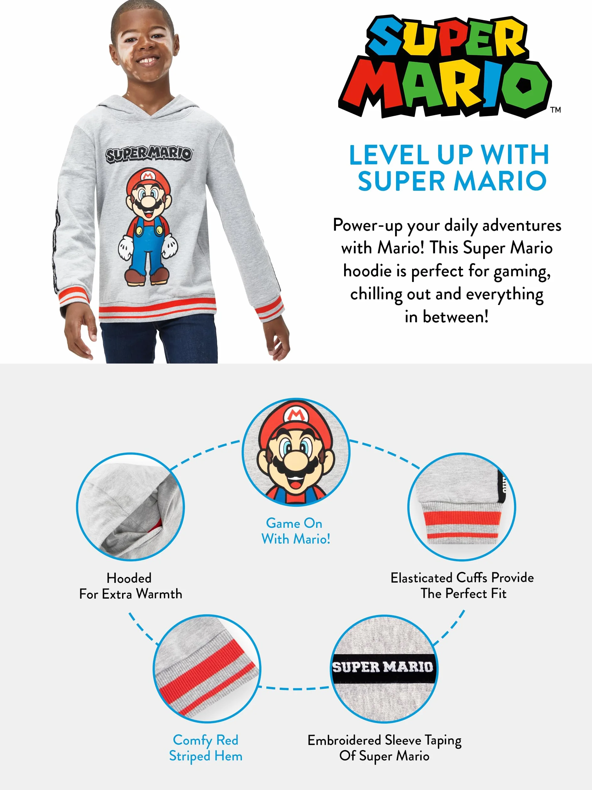 Super Mario Bluza | Bluza Chłopięca Mario | Bluzy Chłopięce | Oficjalny Towar Mario