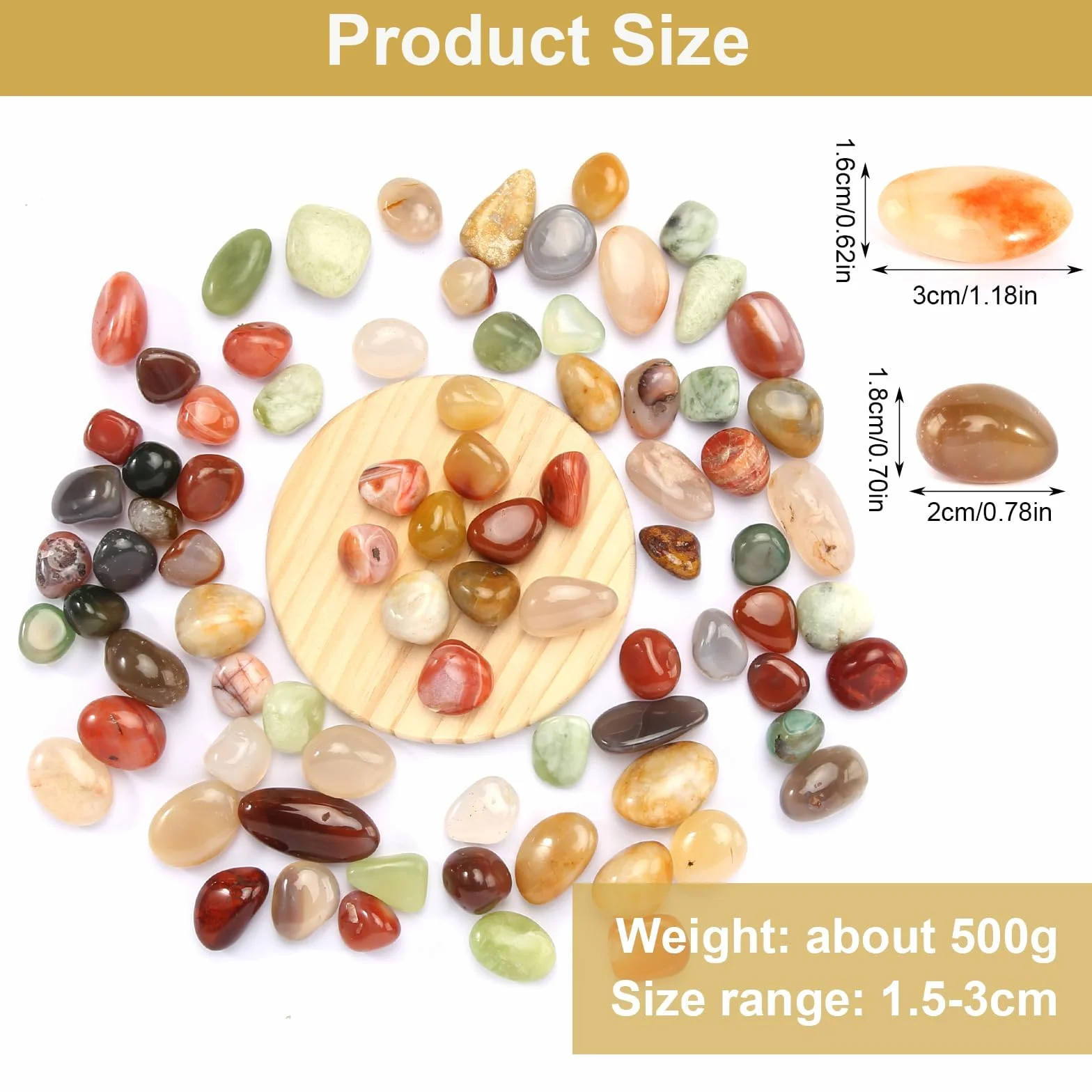 prota Naturalne kolorowe kamienie bębnowe, 500 g, kolorowe kamienie bębnowe, mieszanka kamieni szlachetnych, półszlachetne w różnych kształtach, 15 mm-30 mm, do poszukiwania skarbów, dekoracji