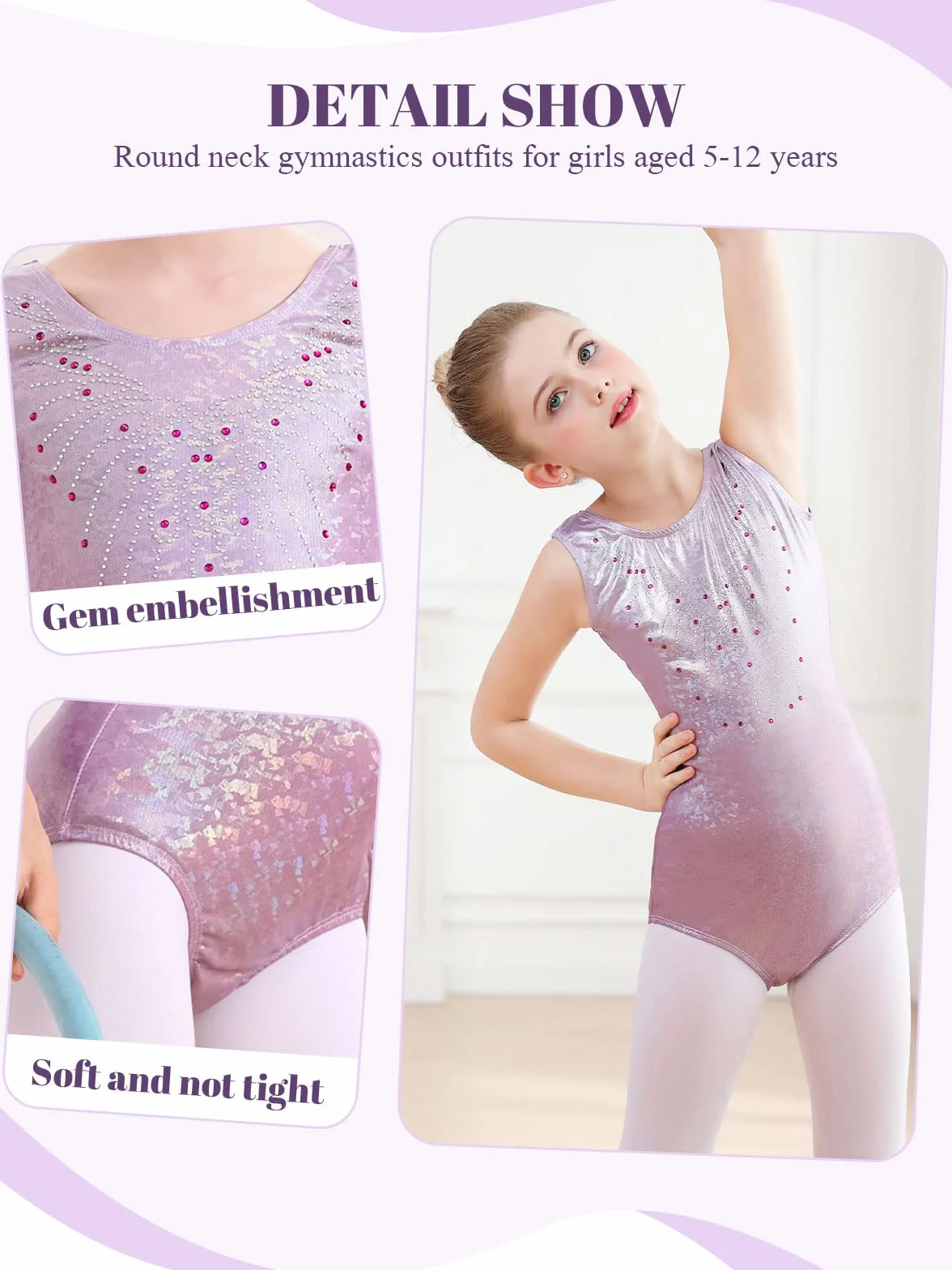 Artystyczne body gimnastyczne dla dziewczynek body baletowe dla dziewczynek artystyczna gimnastyka artystyczna, błyszcząca, okrągła szyja, 5-12 lat