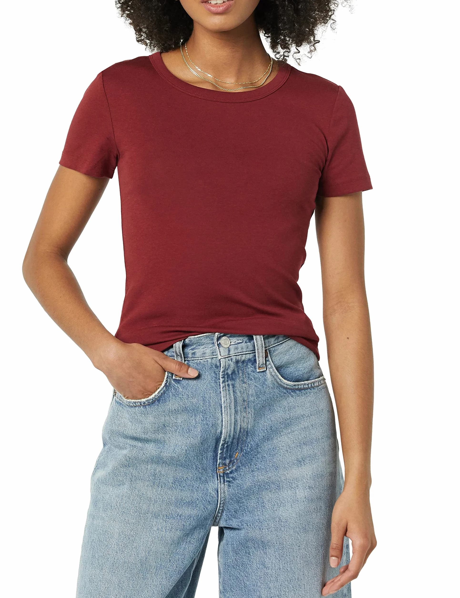Amazon Essentials Kobiety Koszulka z krótkim rękawem i okrągłym dekoltem slim fit