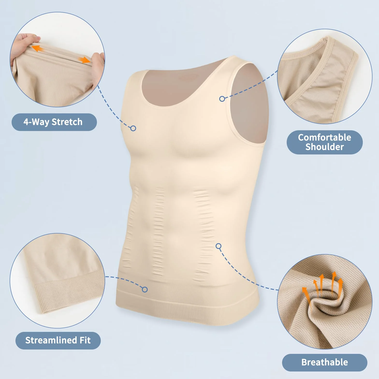 SLIMBELLE Body Shaper męski elastyczny podkoszulek męski Tight Compression Shirt modelująca talię modelująca figurę brzuch koszulka męska