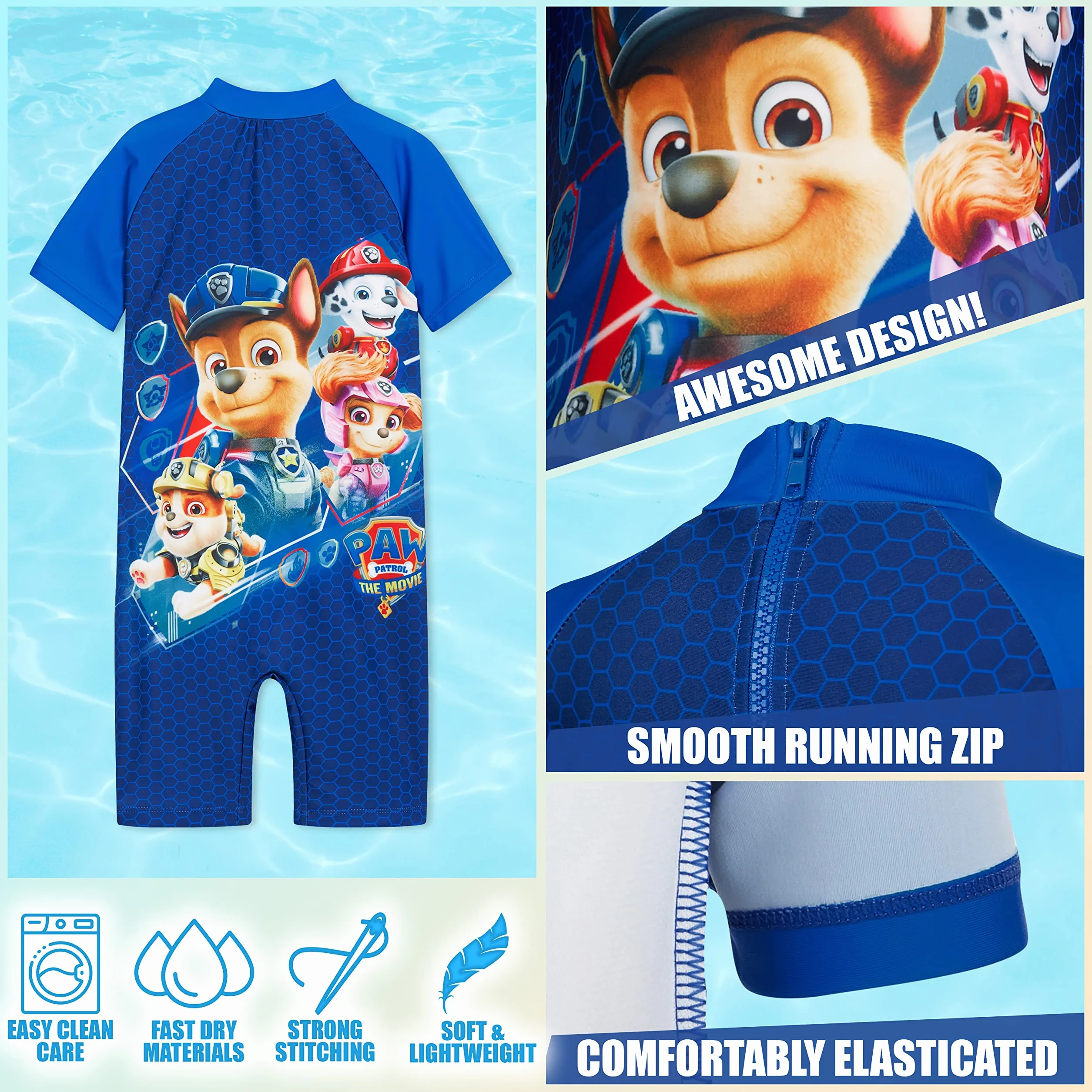 Paw Patrol Kostium pływacki Chłopięcy strój kąpielowy wszystko w jednym z krótkim rękawem