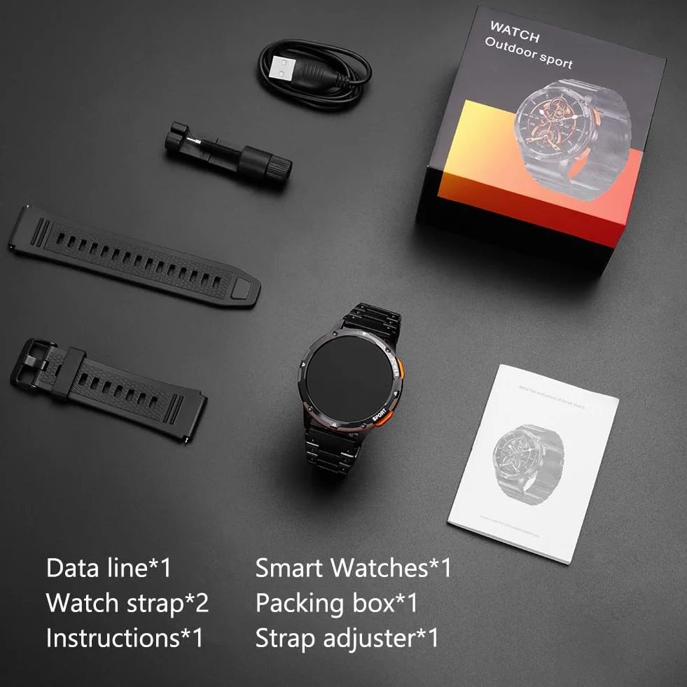 AXFEE Smartwatch męski, 1,43" HD Outdoor zegarek sportowy, 70+ trybów sportowych, pulsometr/monitor snu / krokomierz, wodoszczelność IP68, połączenia Bluetooth, męski zegarek sportowy z taśmą, zegarek