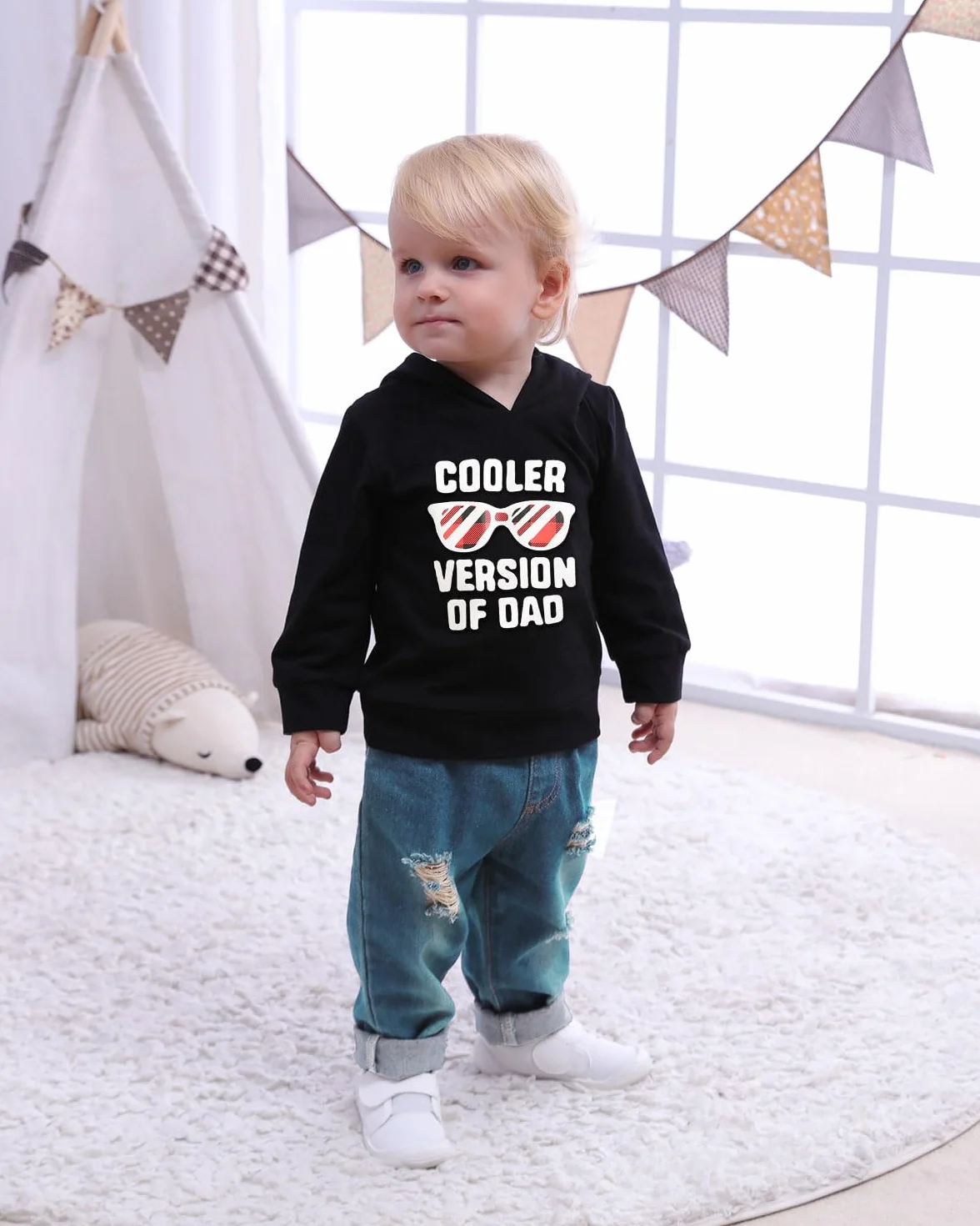 Ubrania dla chłopców maluch chłopcy strój 1-6T niemowlę nadruk litery bluza moda bluza z kapturem z długim rękawem topy podarte dżinsy zestaw 2 szt