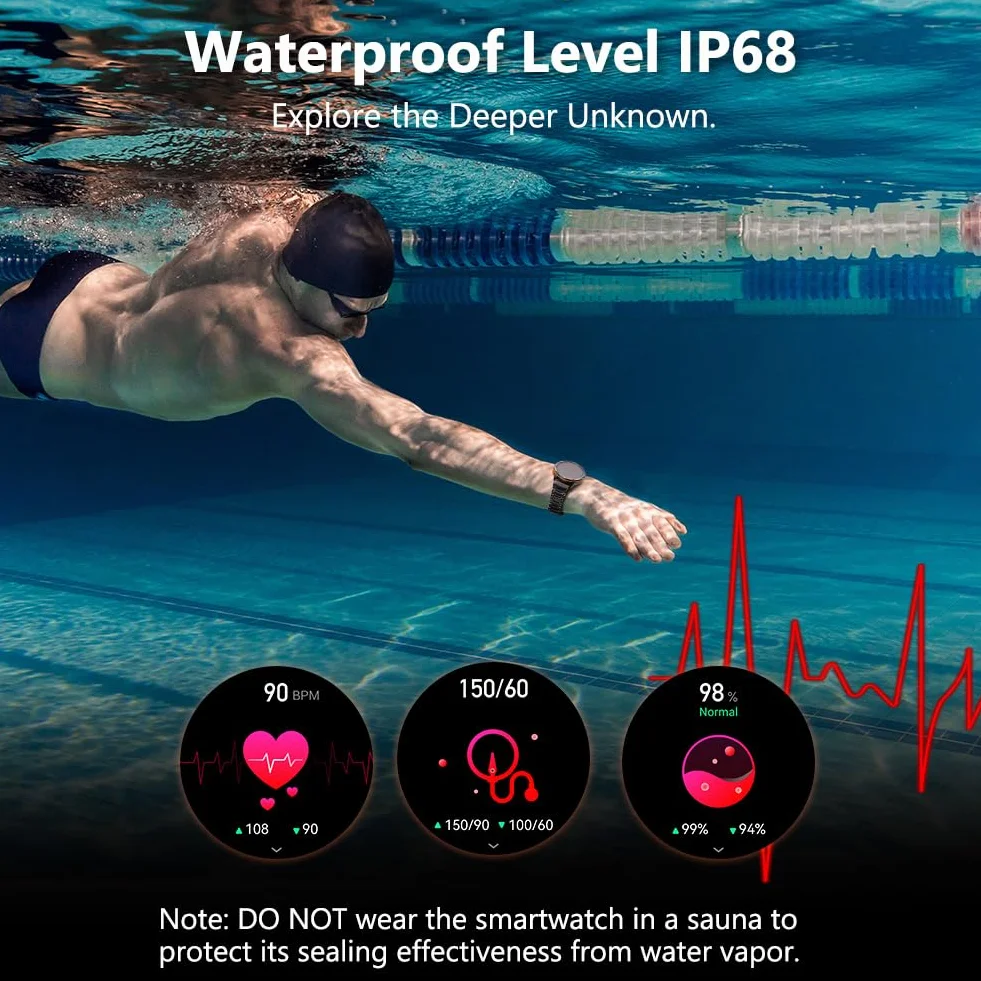 AXFEE Smartwatch męski, 1,43" HD Outdoor zegarek sportowy, 70+ trybów sportowych, pulsometr/monitor snu / krokomierz, wodoszczelność IP68, połączenia Bluetooth, męski zegarek sportowy z taśmą, zegarek
