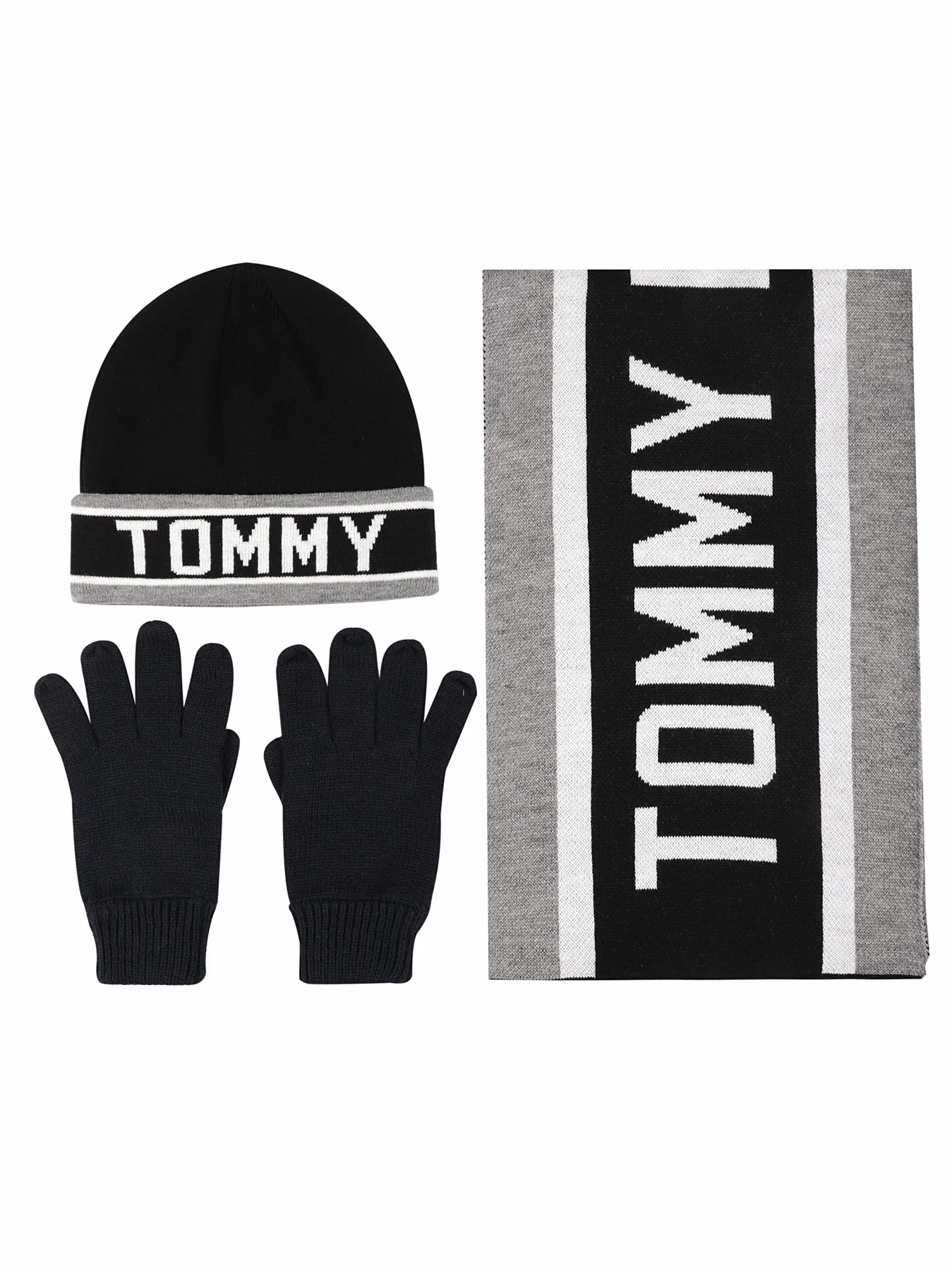 Tommy Hilfiger Męska czapka, szalik i rękawiczki zestaw czapka, Czarny, Rozmiar uniwersalny