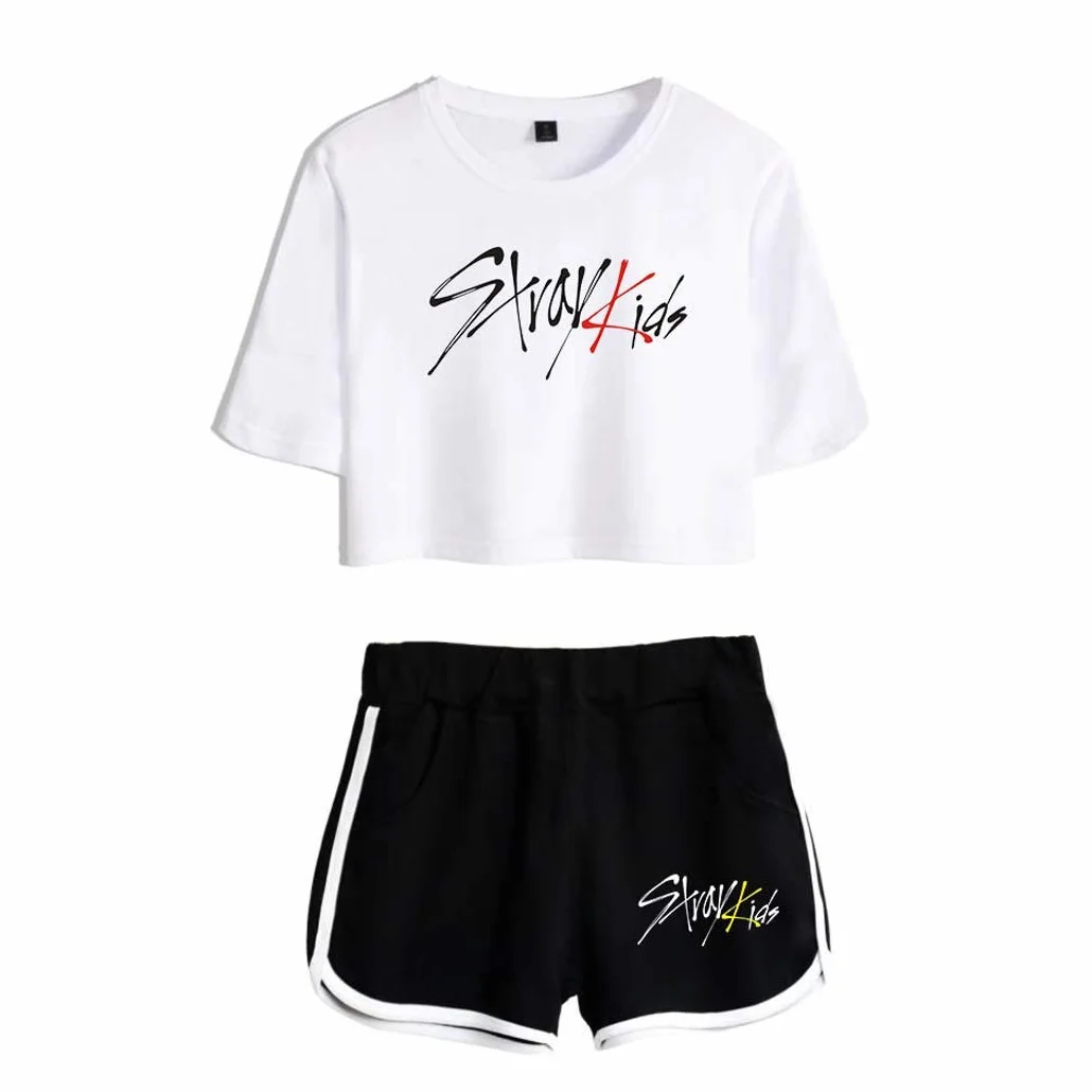 Kpop beztroski dziecięcy t-shirt dres dwuczęściowy krótki top + szorty zestaw Bang Chan Changbin Hyunjin Felix Seungmin Jeongin Jisung Minho Woojin