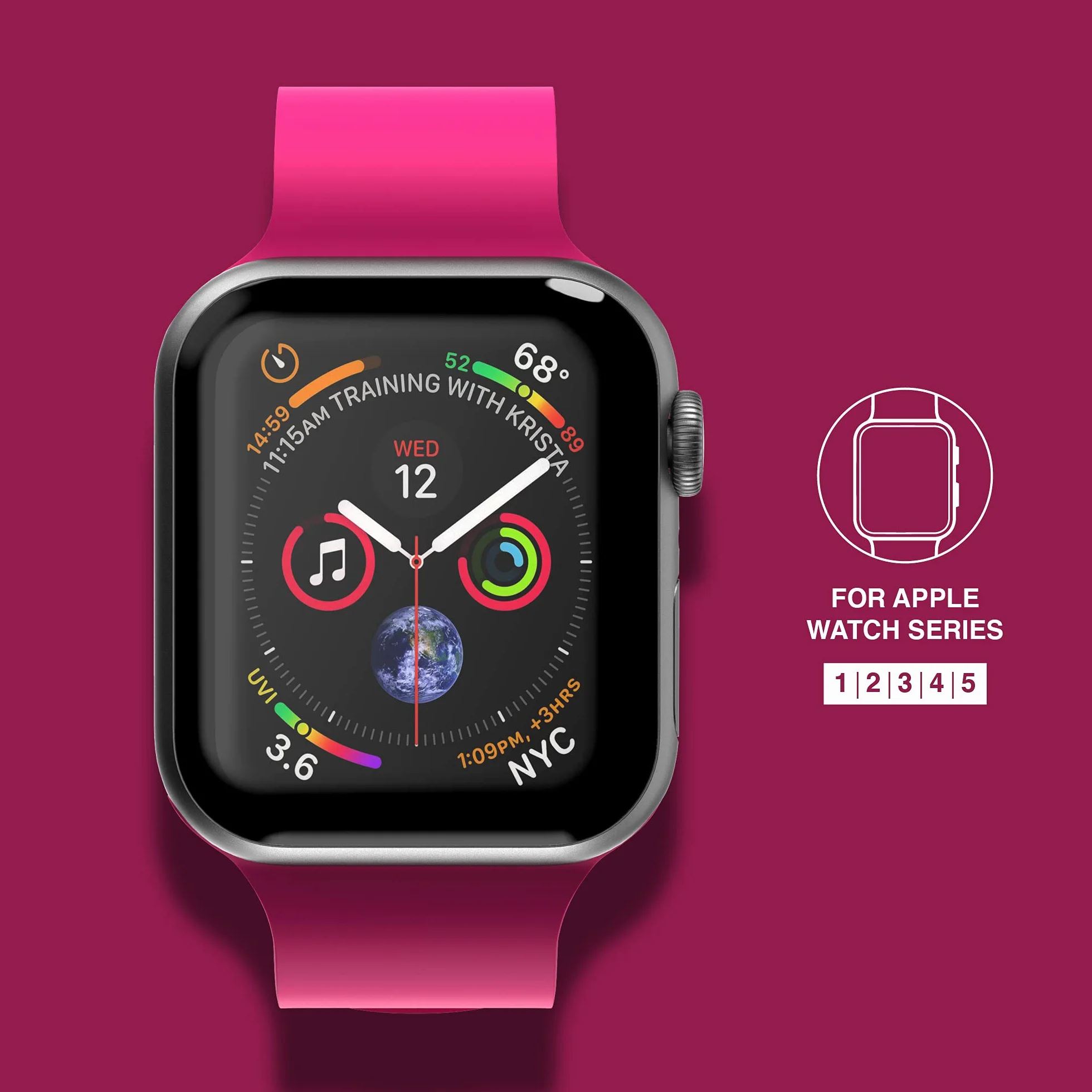 Superdry Pasek do zegarka kompatybilny z Apple Watch, nylonowy pasek z tkaniny, wygodny, elastyczny, idealny do uprawiania sportu, fitnessu, biegania, 42/44 mm, różowy