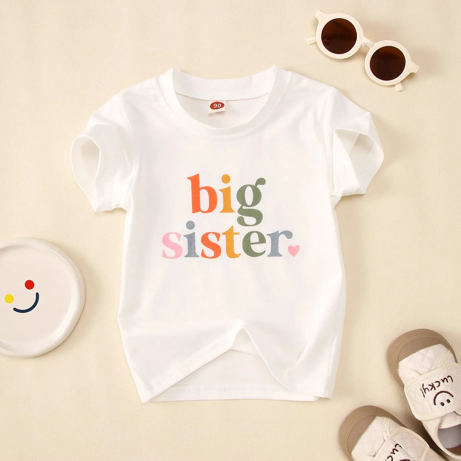 Big Sister koszulka dla dziewczynek, do stroju, dla dziewczynek, z krótkim rękawem, na lato, z krótkim rękawem, z okrągłym dekoltem, bawełniana koszula