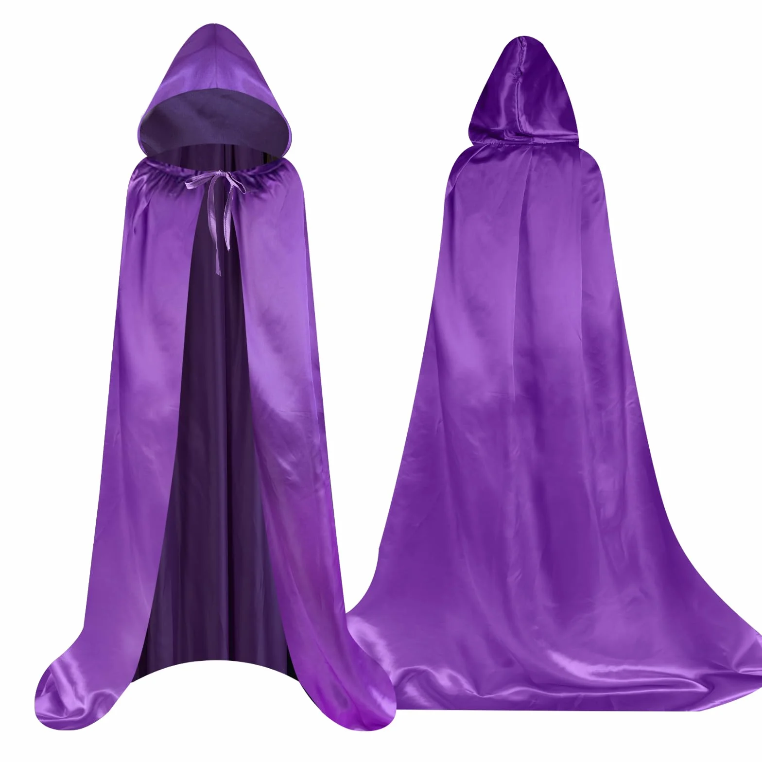 Aomig Czarna peleryna z kapturem na Halloween dla dorosłych, długa peleryna z kapturem, czarownica, akcesoria do cosplay, tajemniczy czarodziej, bajkowy, fantazyjny kostium, Halloween, maskarada