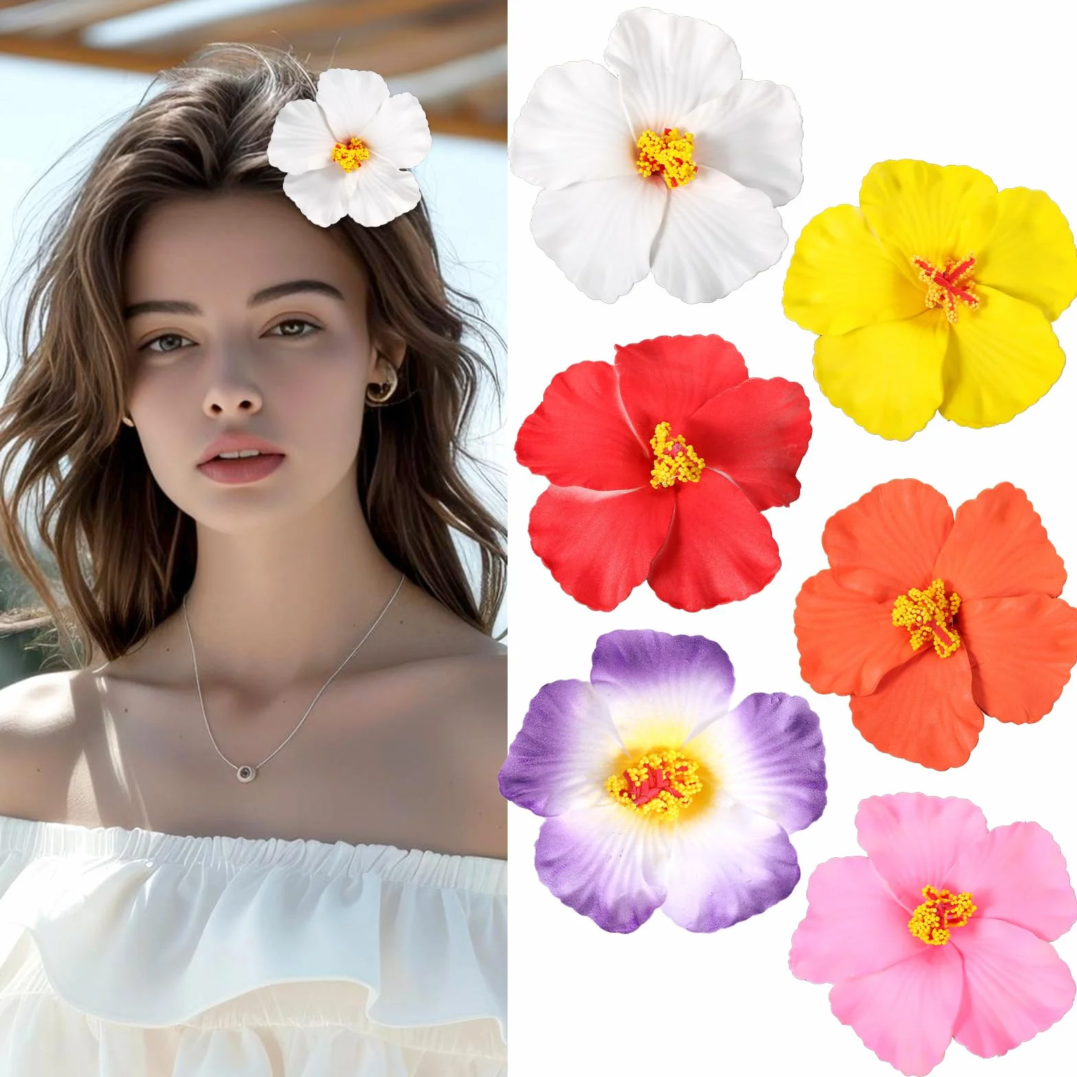 6 szt. hawajskie spinki do włosów z kwiatami, spinki z Plumeria-Hibiskus, słodkie tropikalne kwiaty letnie, akcesoria do włosów na wakacje, imprezę na plaży