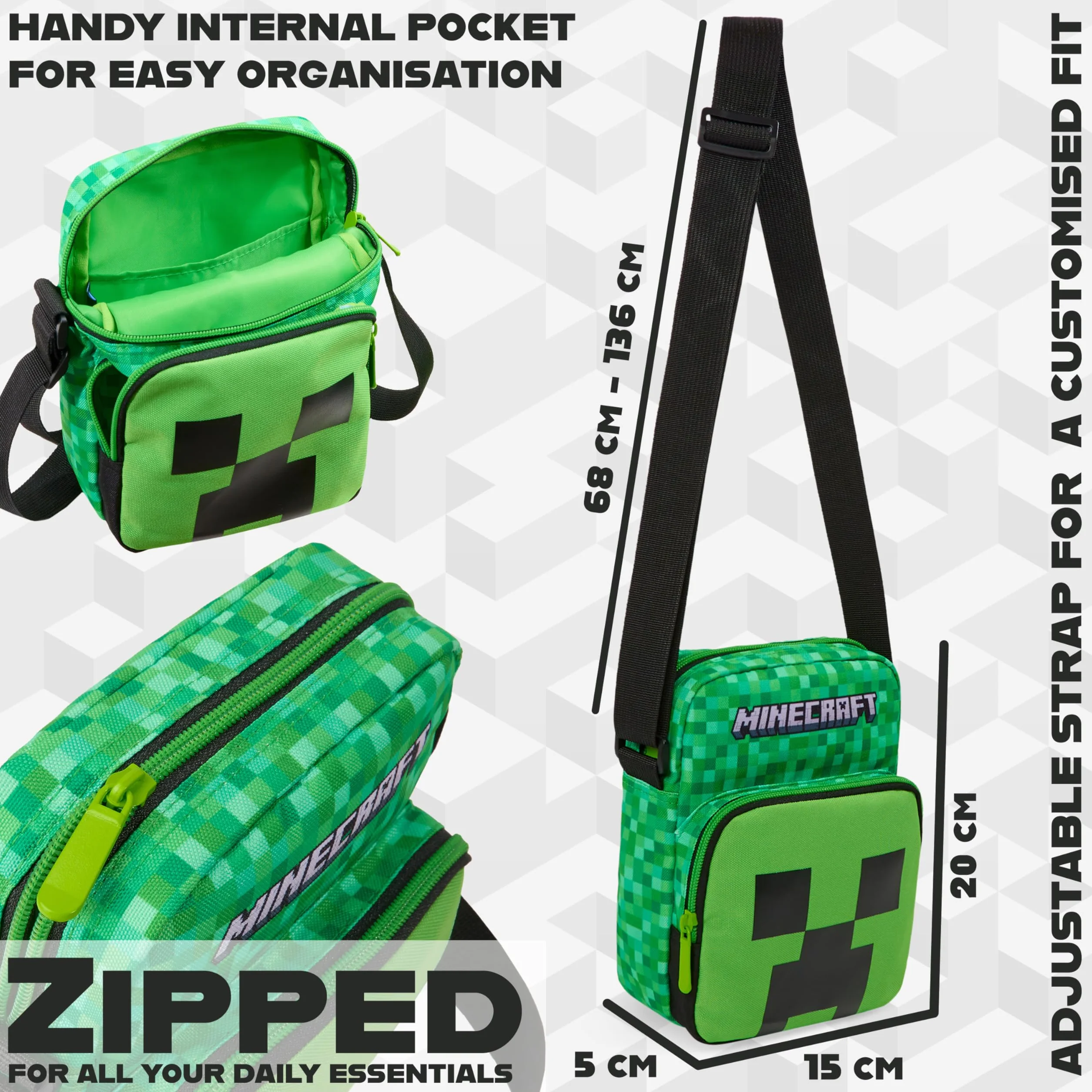 Minecraft Chłopięca torba crossbody dla chłopców, ZIELONY, One Size, Nowoczesny