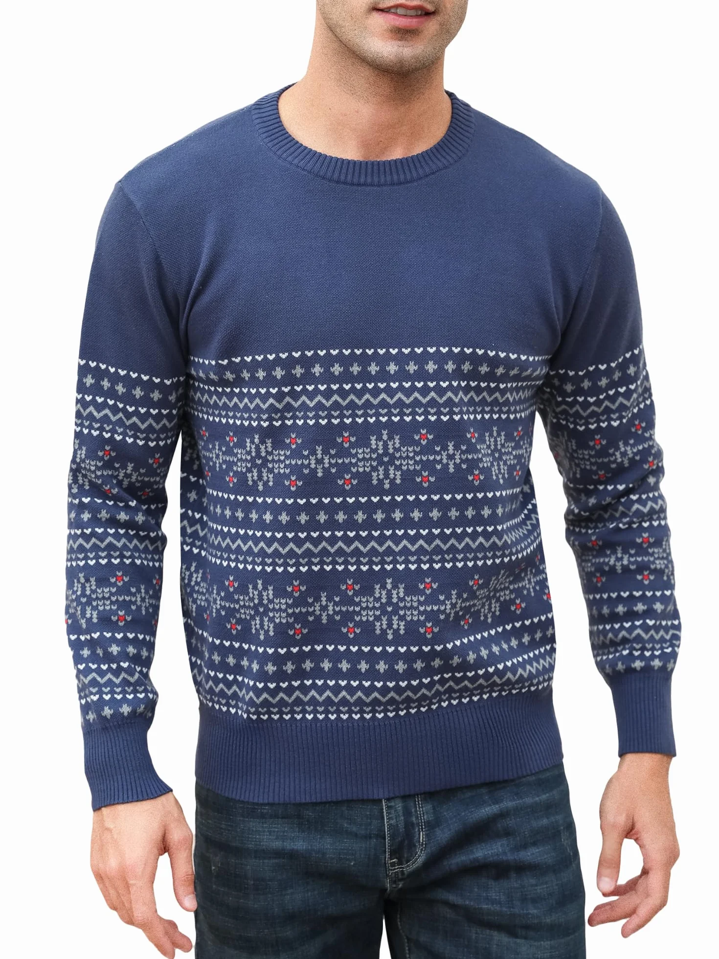 Męski sweter z dzianiny, sweter zimowy, okrągły dekolt, długi rękaw, sweter świąteczny, męski sweter zimowy, ciepły górny element garderoby na Boże Narodzenie