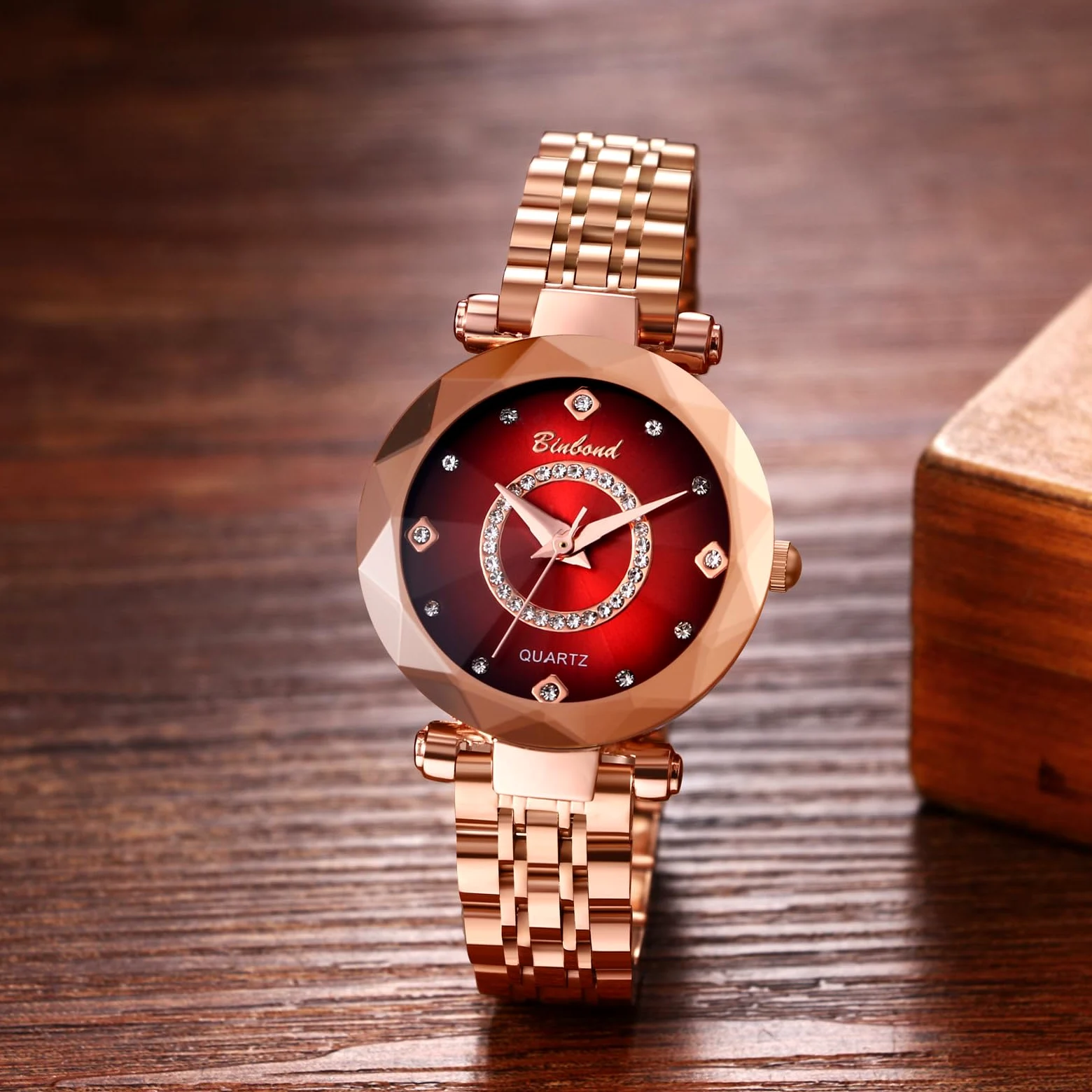 JewelryWe Zegarek damski mały zegarek ze stali nierdzewnej 30 m wodoszczelny analogowy zegarek kwarcowy damski wąska bransoletka ze stali nierdzewnej luksusowy ultracienki zegarek z fasetowanym szkłem
