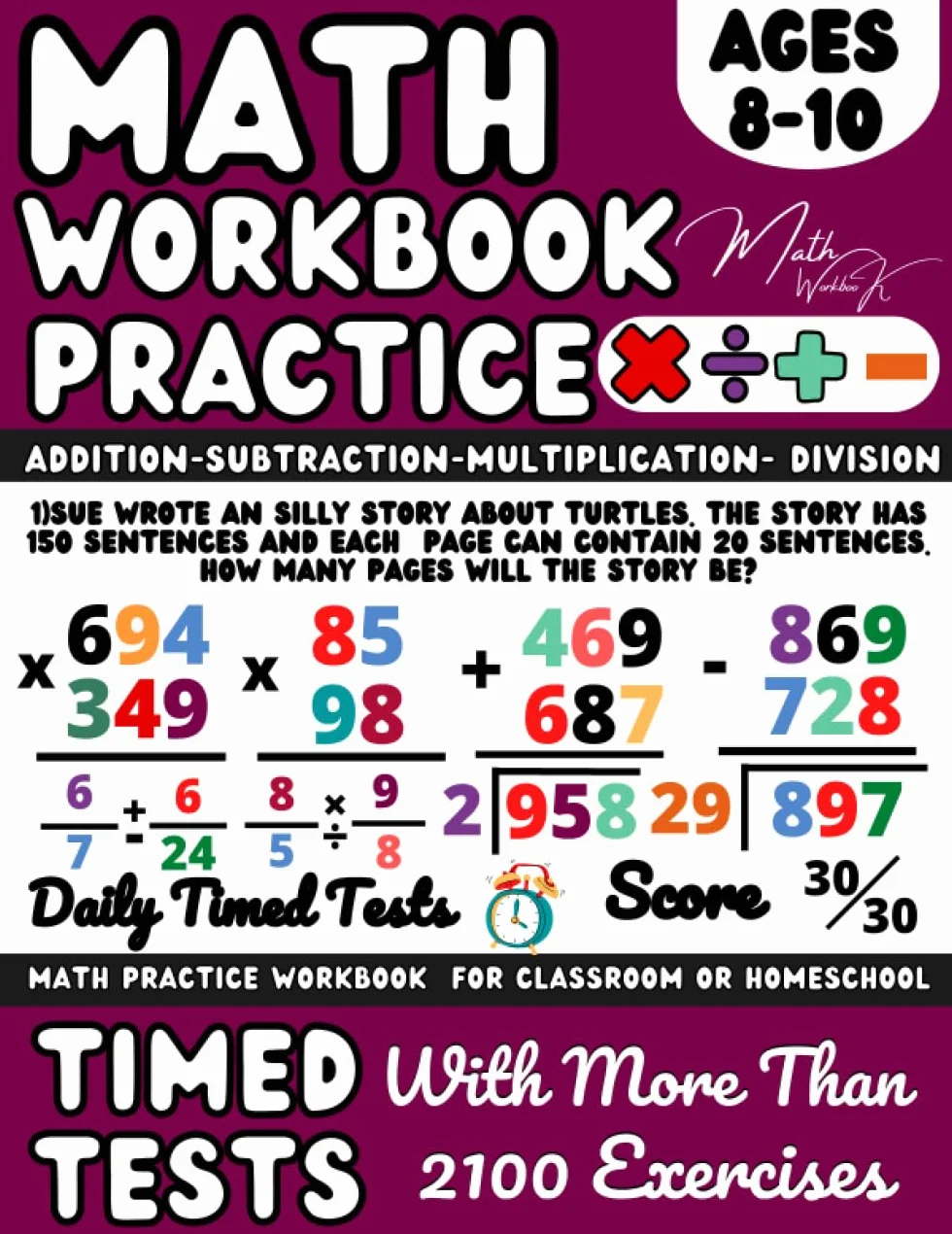 Maths Book for 8-10 Year Old, KS2 Maths Workbook Year 4, 5, Addition, Subtraction, Multiplication, Division, Fractions, Word Problems: 2-Digit, ... Timed Tests, ( Kids Ages 8-10 ), Grade 3-4