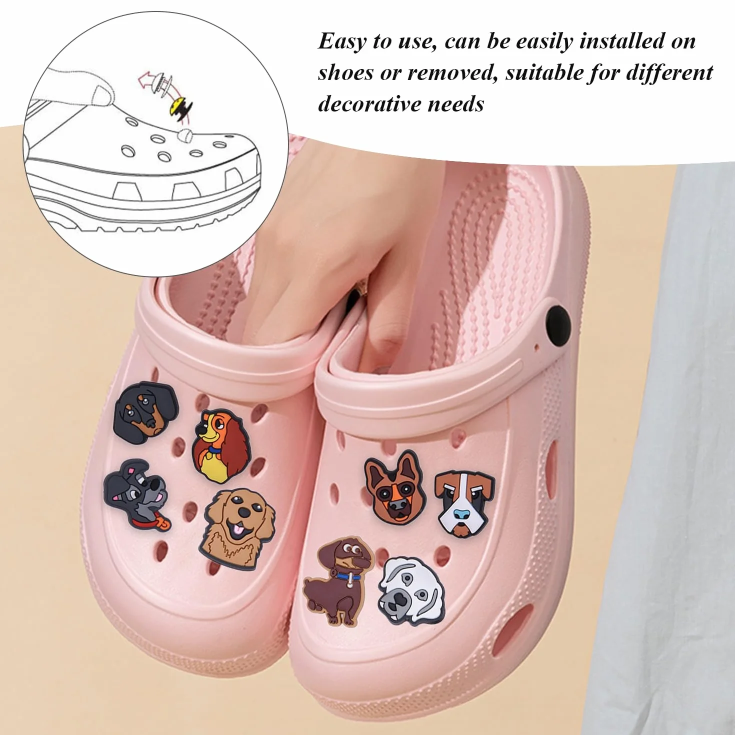 SLEEKEE 21 sztuk dekoracji butów z motywem psa z kreskówki, dekoracja butów Pvc, śliczne dekoracje butów, dekoracje butów dziecięcych, interesujące dekoracje butów, zdejmowane dekoracje butów, jeden
