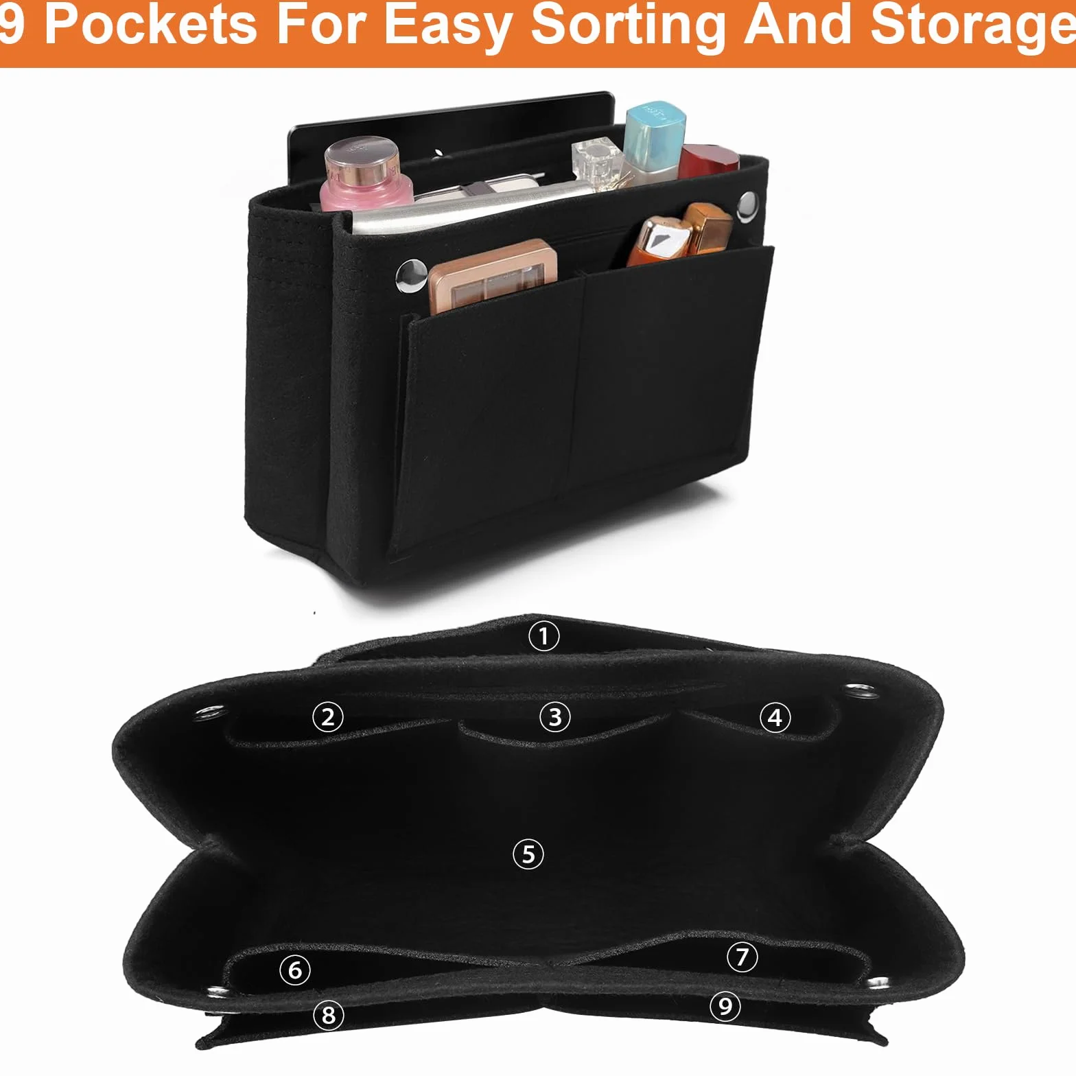 APOMOONS Filcowy organizer do torebki, 24 x 15 x 8 cm, torba wewnętrzna z wieloma przegródkami