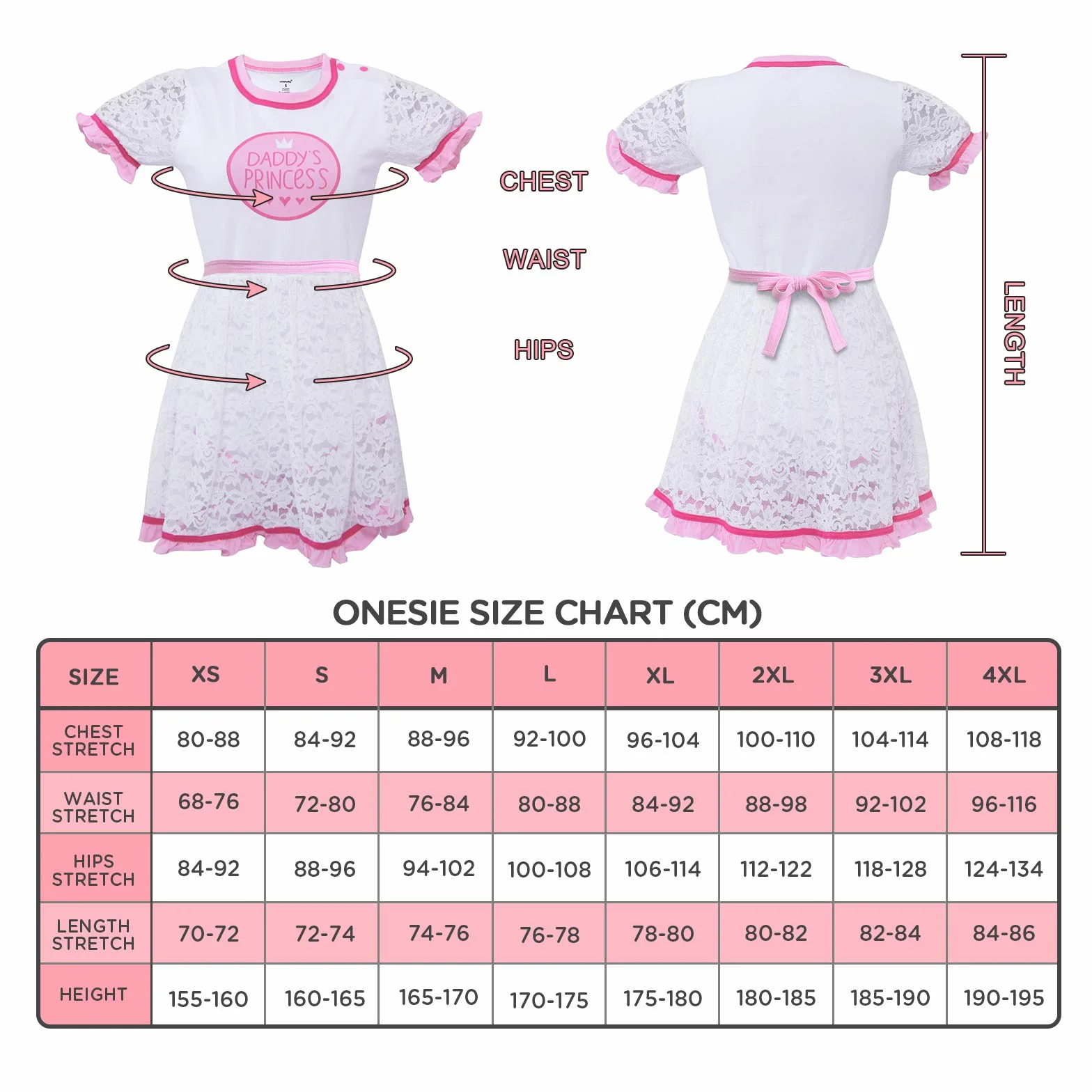 LittleForBig Dorośli Baby miłośnik pieluszek (ABDL) zatrzas w komkroku jednoczęściowy śpioszki-Daddy's Princess Koronkowa sukienka