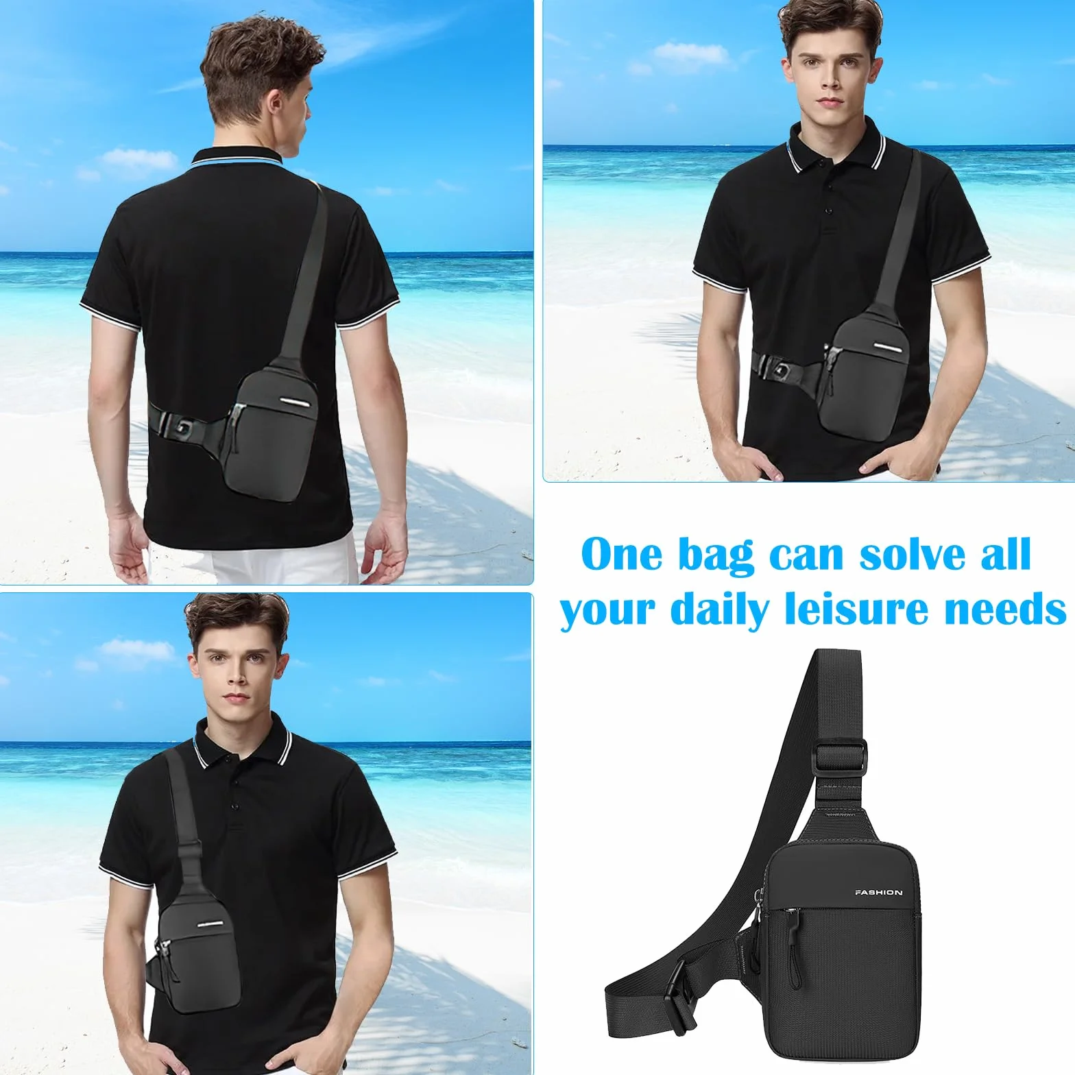Sling Crossbody Bag, męska torba na ramię, wodoszczelna torba na klatkę piersiową, torba na ramię dla mężczyzn, chłopców i kobiet, czarny