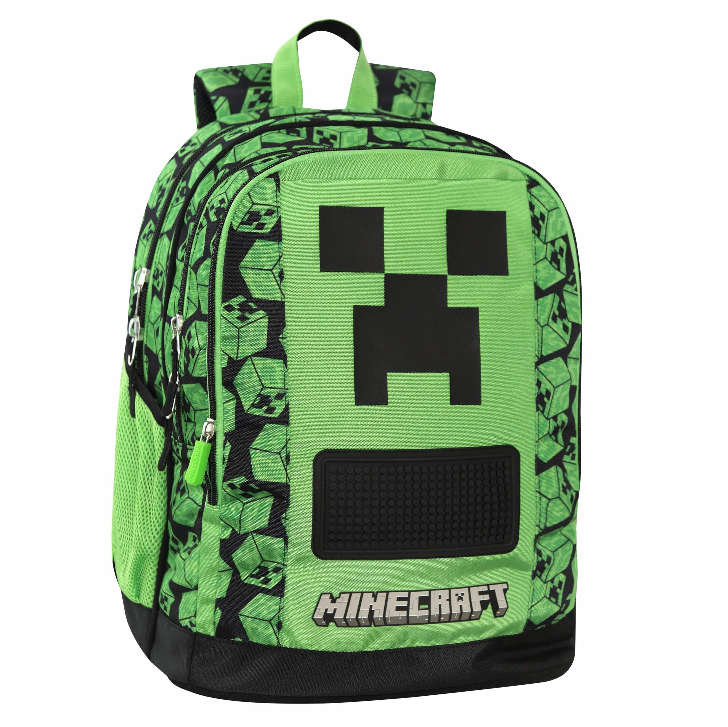 MINECRAFT Oficjalny plecak szkolny Minecraft z 2 dużymi przestrzeniami środkowymi, wyprofilowaną kieszenią przednią, bocznymi kieszeniami z siatki, regulowanymi wyściełanymi paskami na ramię
