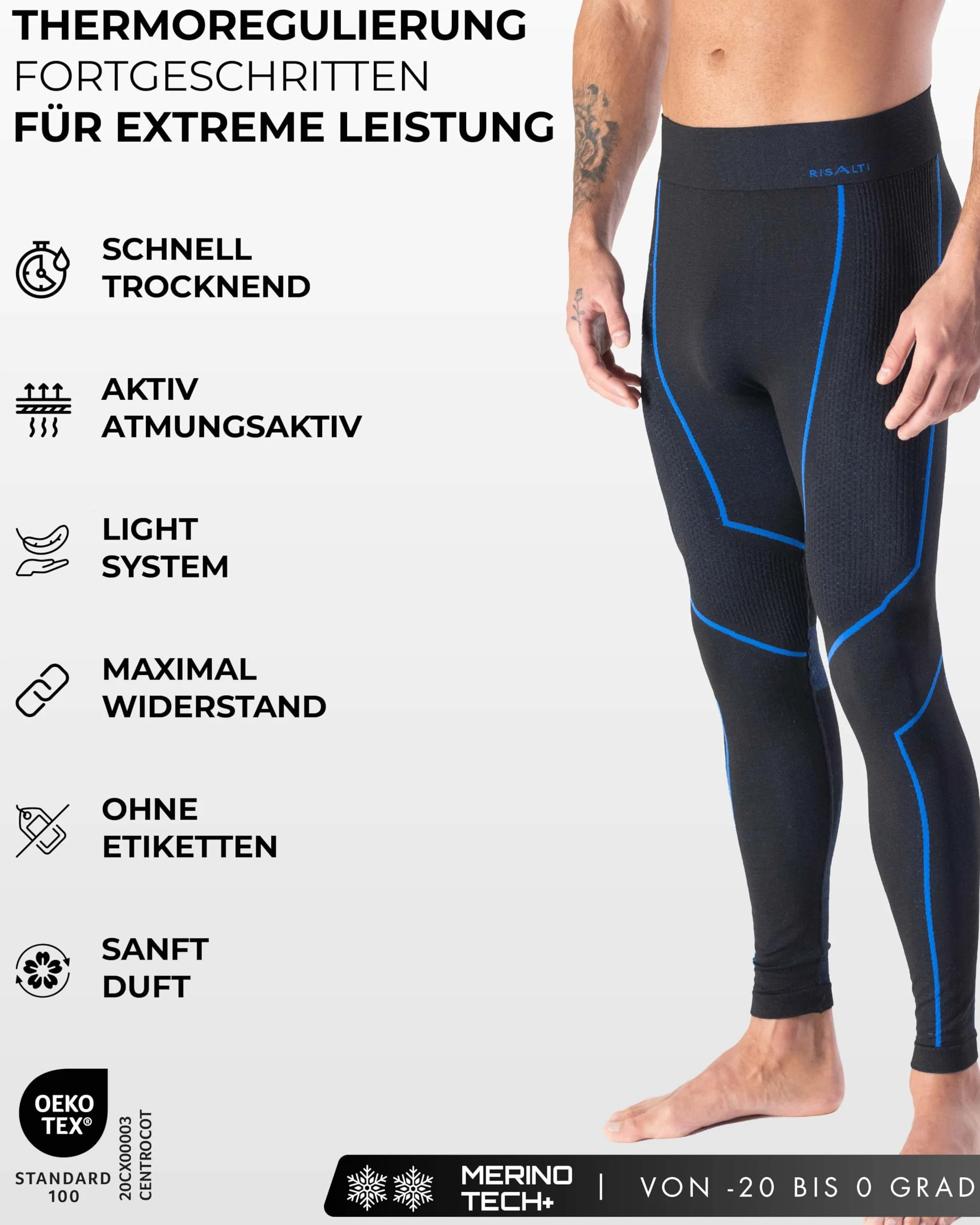 Risalti MęSkie Rajstopy Termiczne Merino Tech - MęSkie Kompresyjne Spodnie Termiczne Z WełNy MerynosóW, Zimowa MęSka Bielizna Termiczna, Bezszwowe - Made In Italy