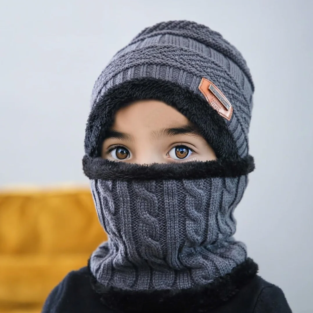 Zimowy ocieplacz na szyję, czapka zimowa dla dzieci, zimowa czapka z dzianiny i szalik, czapka zimowa dla dzieci, czapki beanie chłopiec dziewczynka