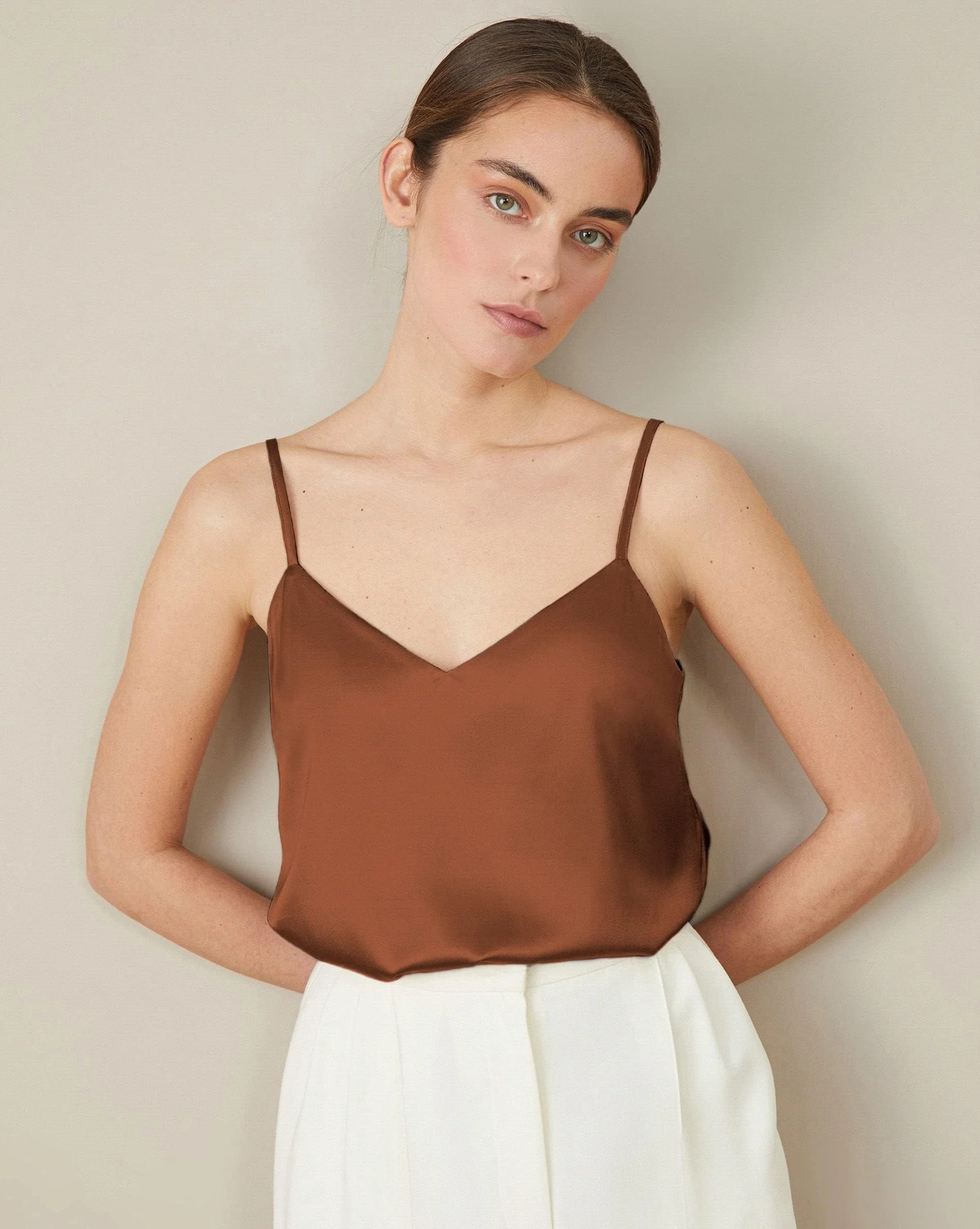 Ekouaer 3-pak damskich satynowych podkoszulek tank top jedwabny Cami Camisole ramiączka spaghetti Basic Top Top bez rękawów Blusentop S-XXL