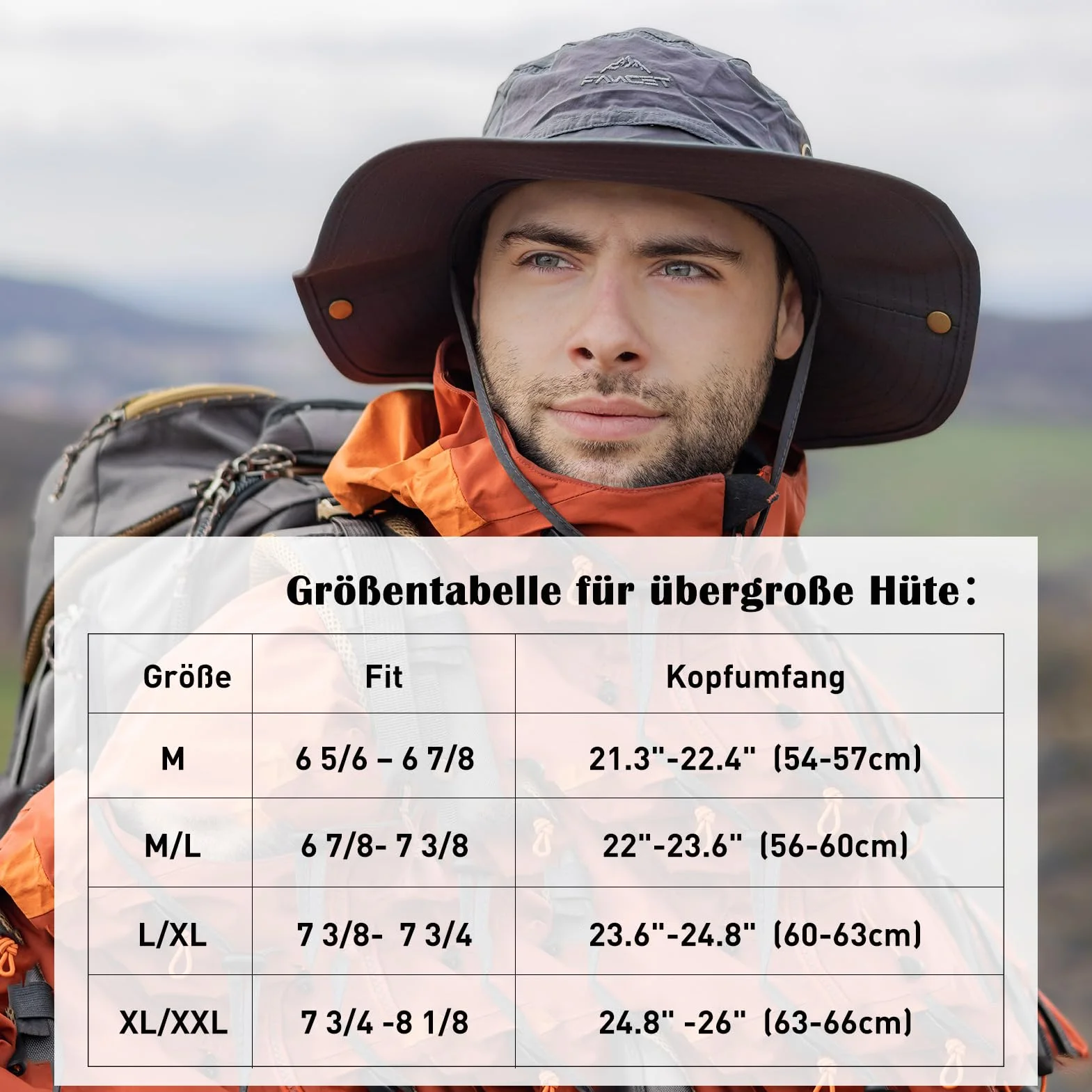 TOP-EX XL/XXL męski kapelusz przeciwsłoneczny z szerokim rondem UPF 50+ i wodoodporny, duży letni kapelusz outdoorowy do spacerów, trekkingu, wędkowania, biwakowania, wędrówek, żeglarstwa, składany,
