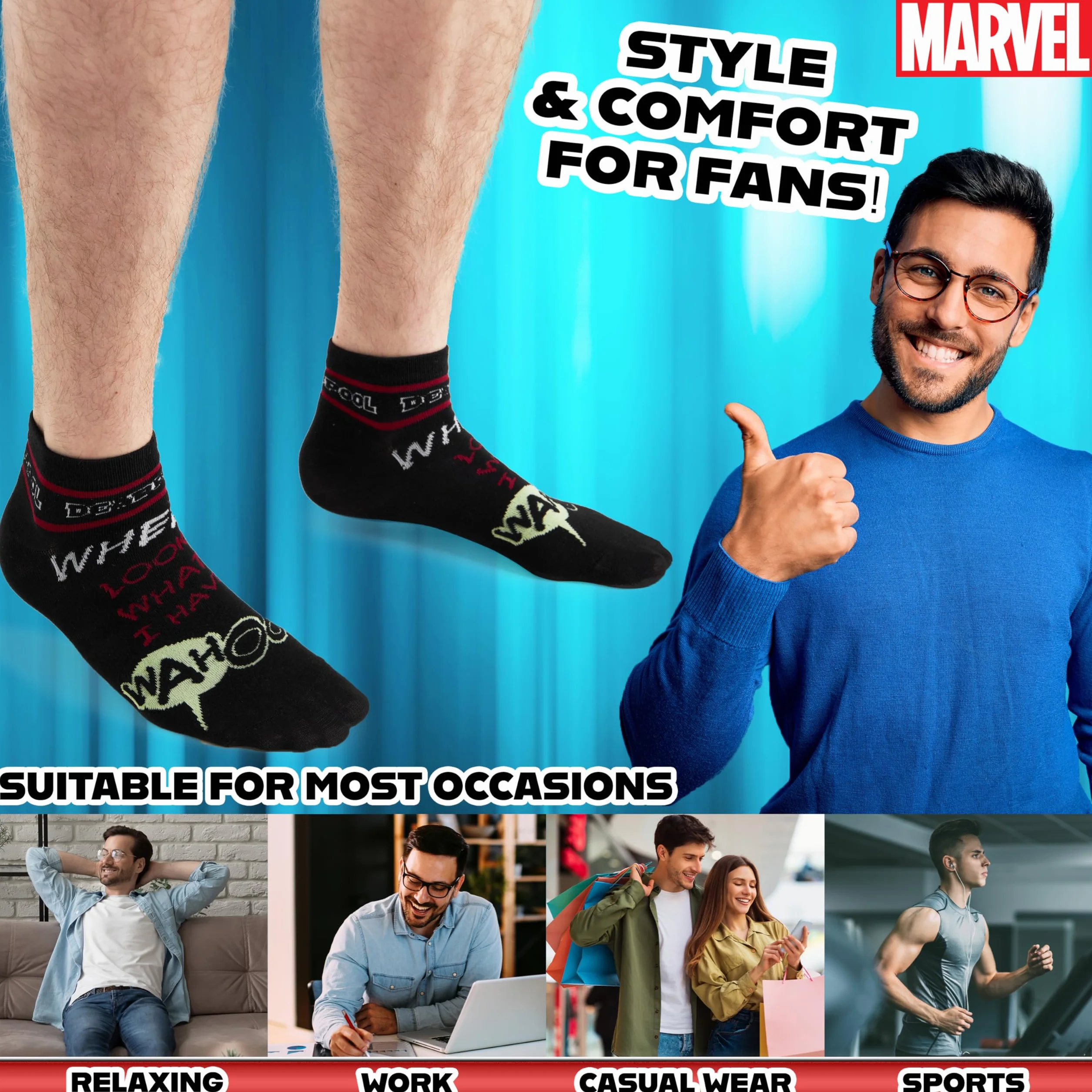 Marvel Skarpety męskie Marvel, miękkie i oddychające, zestaw 5 sztuk - prezenty dla niego